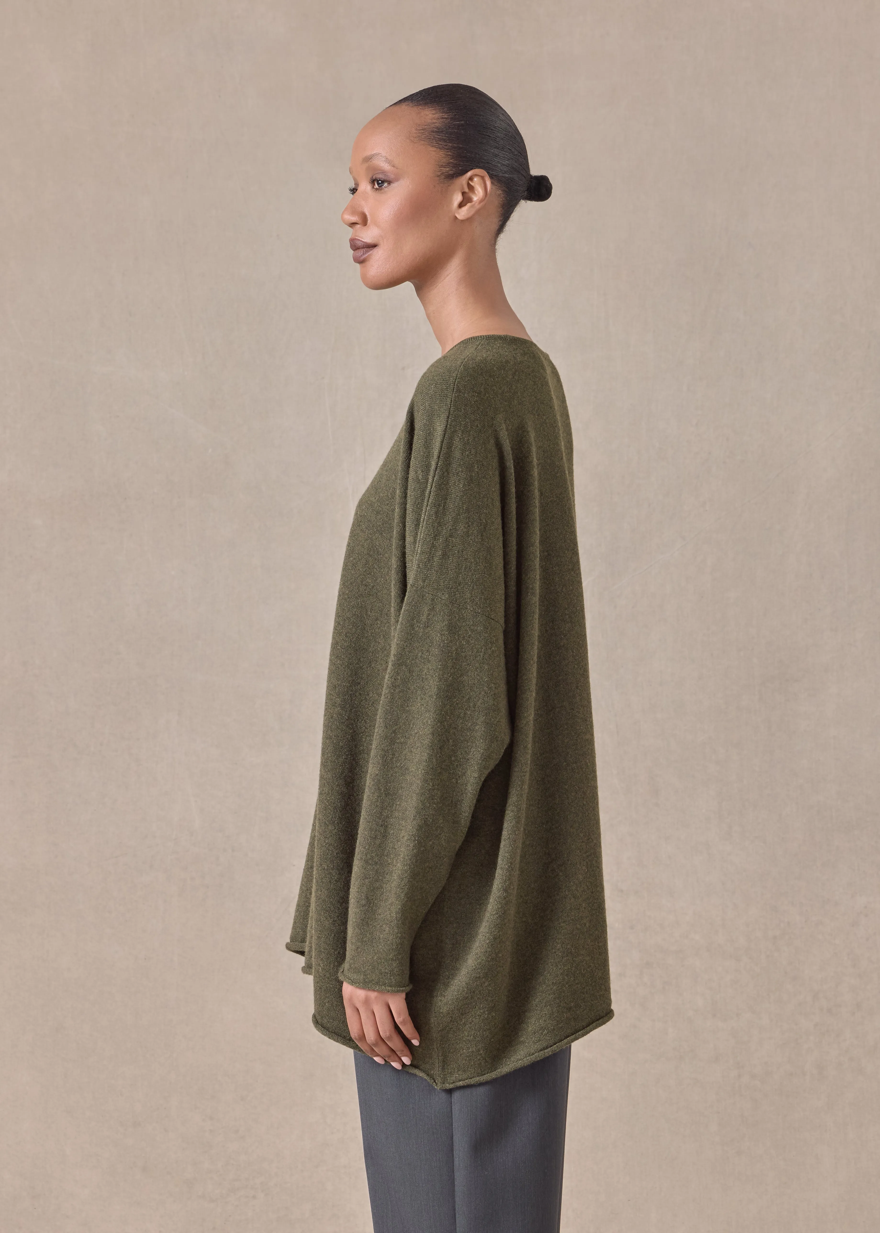 cashmere a-line bateau neck sweater - long (mossbronze) sold by eskandar product image thumbnail 3