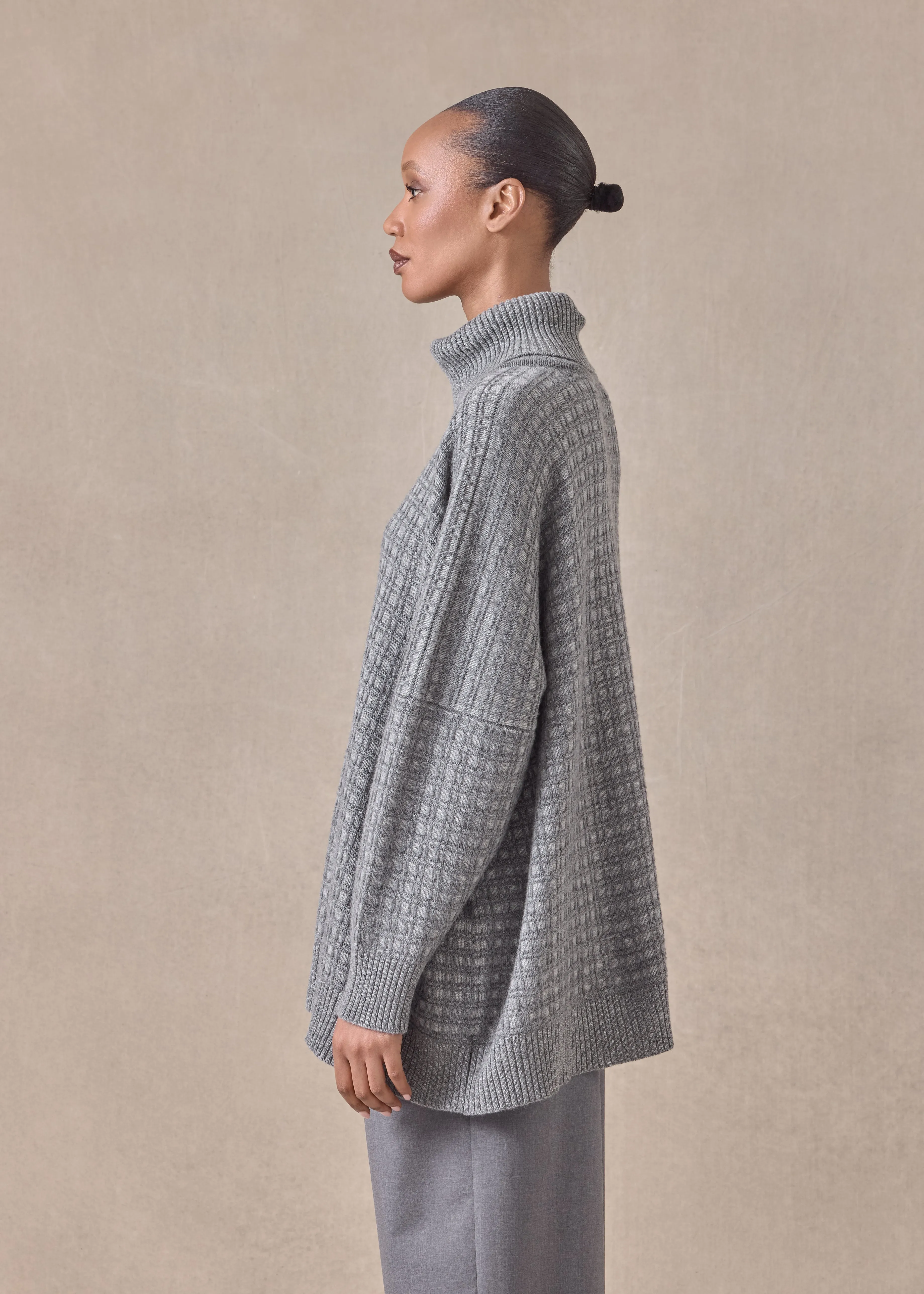 cashmere roll neck sweater - mid plus (windsorgrey) sold by eskandar product image thumbnail 3