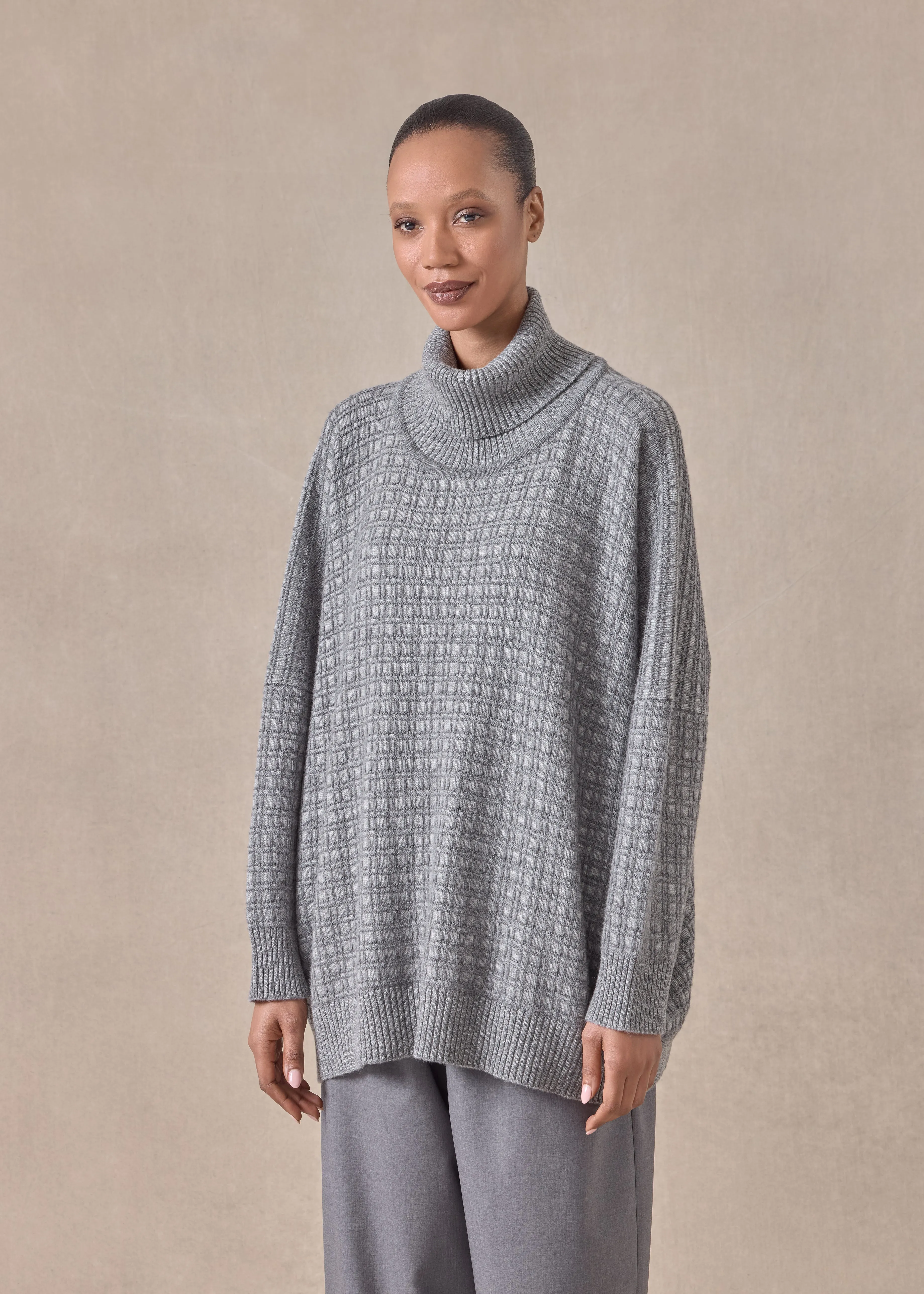 cashmere roll neck sweater - mid plus (windsorgrey) sold by eskandar product image thumbnail 2