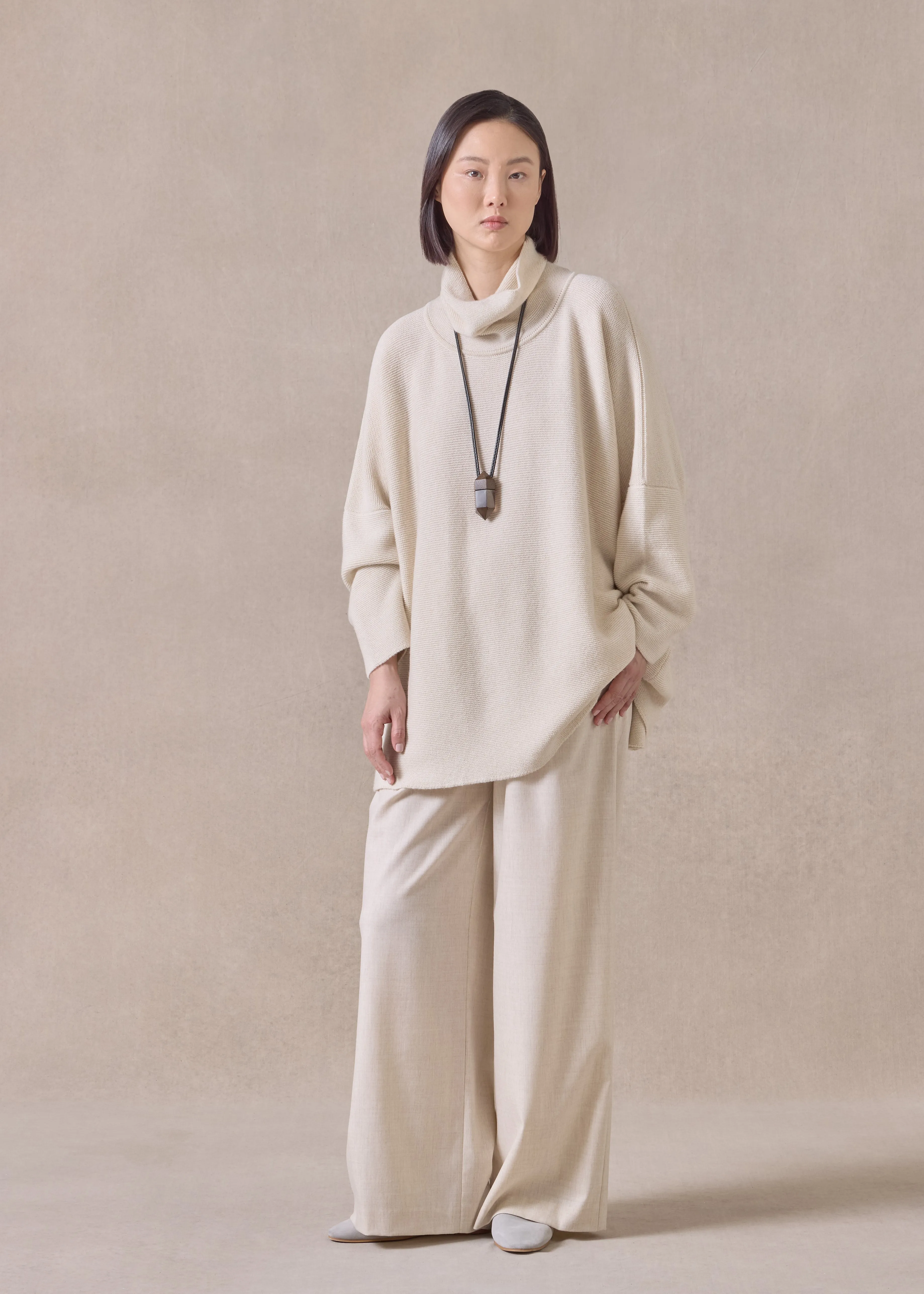 cashmere slim sleeve monks top - long sold by eskandar