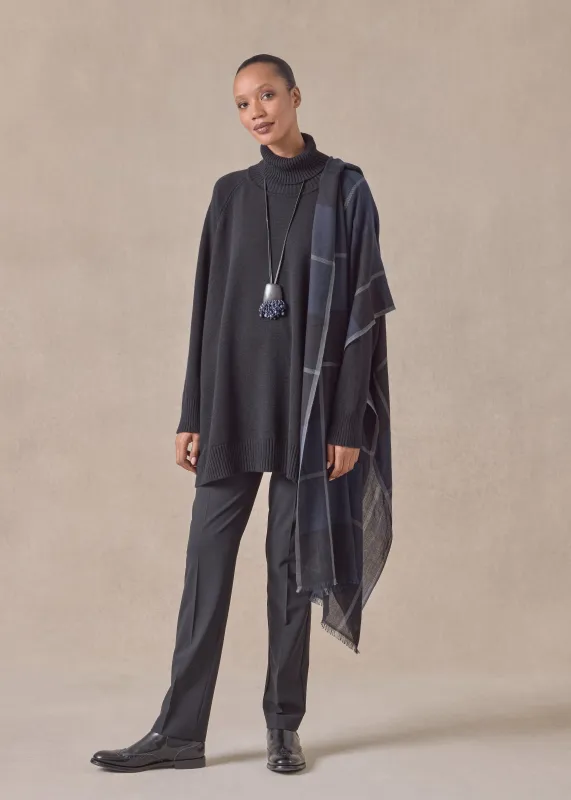 cashmere wide raglan sleeve roll neck sweater - long (black) sold by eskandar