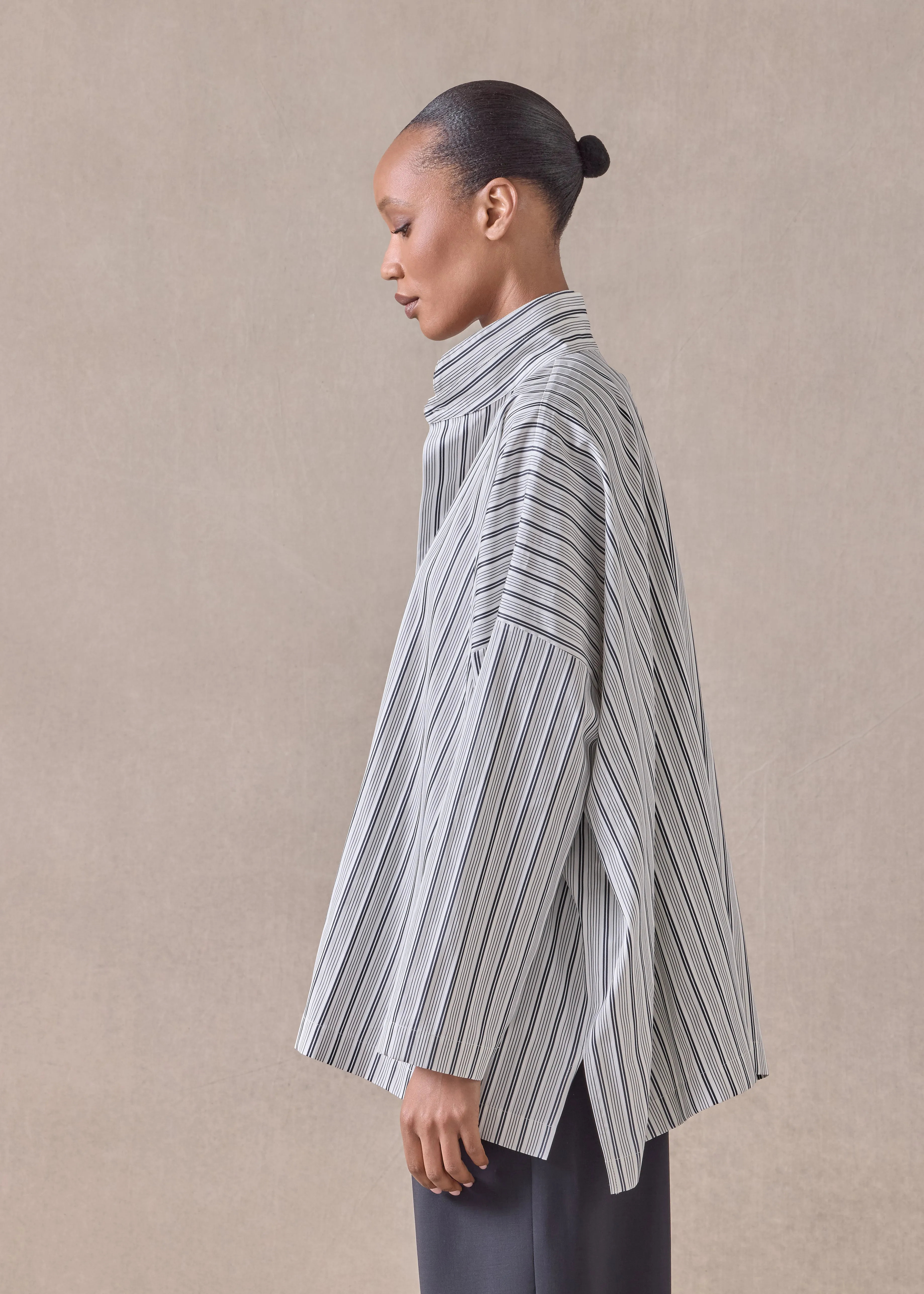 cotton wide longer back shirt with double stand collar - mid plus (inkwell) sold by eskandar product image thumbnail 3