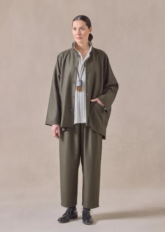 silk superfine wool mix wide longer back double stand collar jacket - long (greenbronze) sold by eskandar