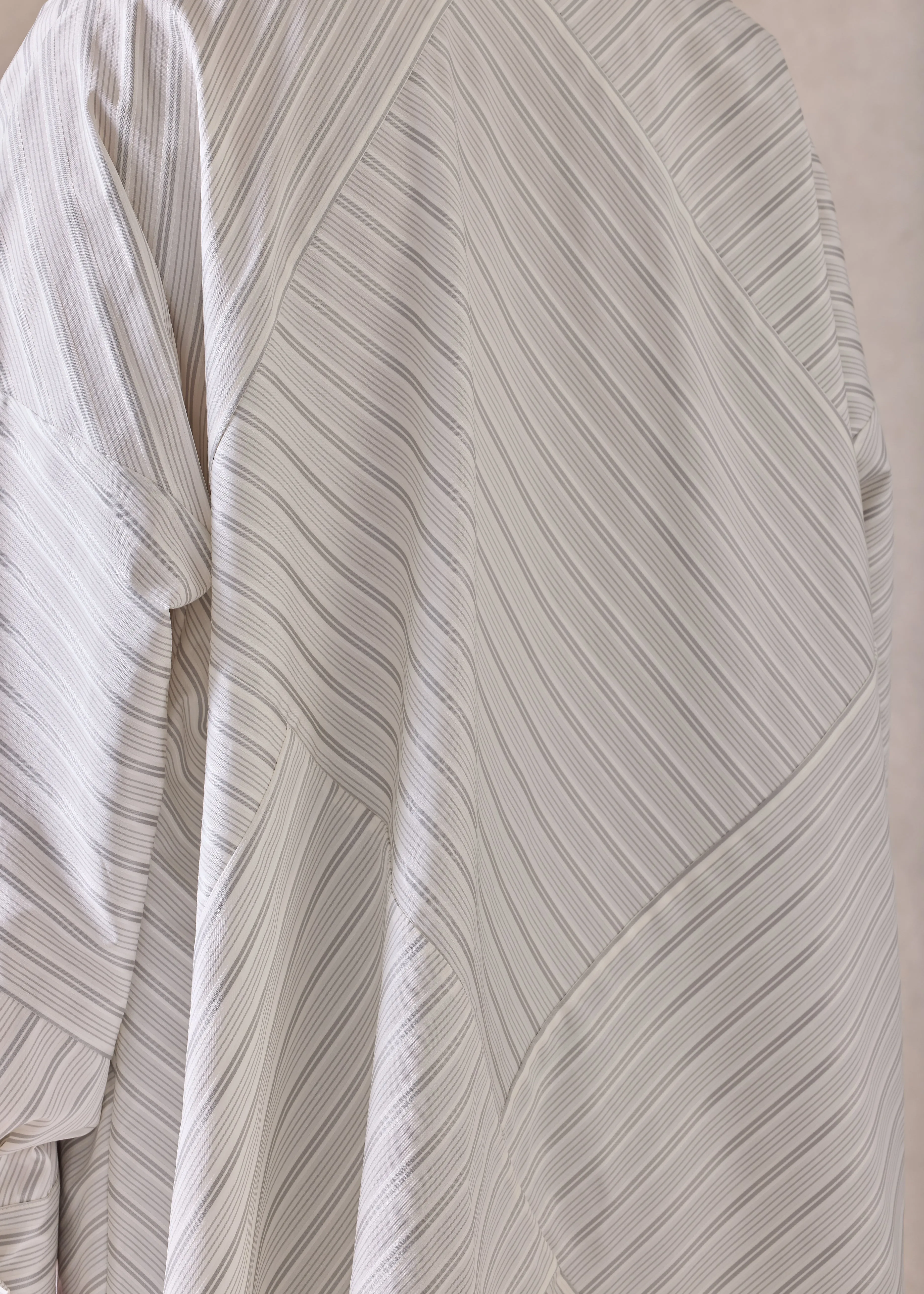 cotton wide a-line shirt with collar - long (patchwork) (silvergrey) sold by eskandar product image thumbnail 5