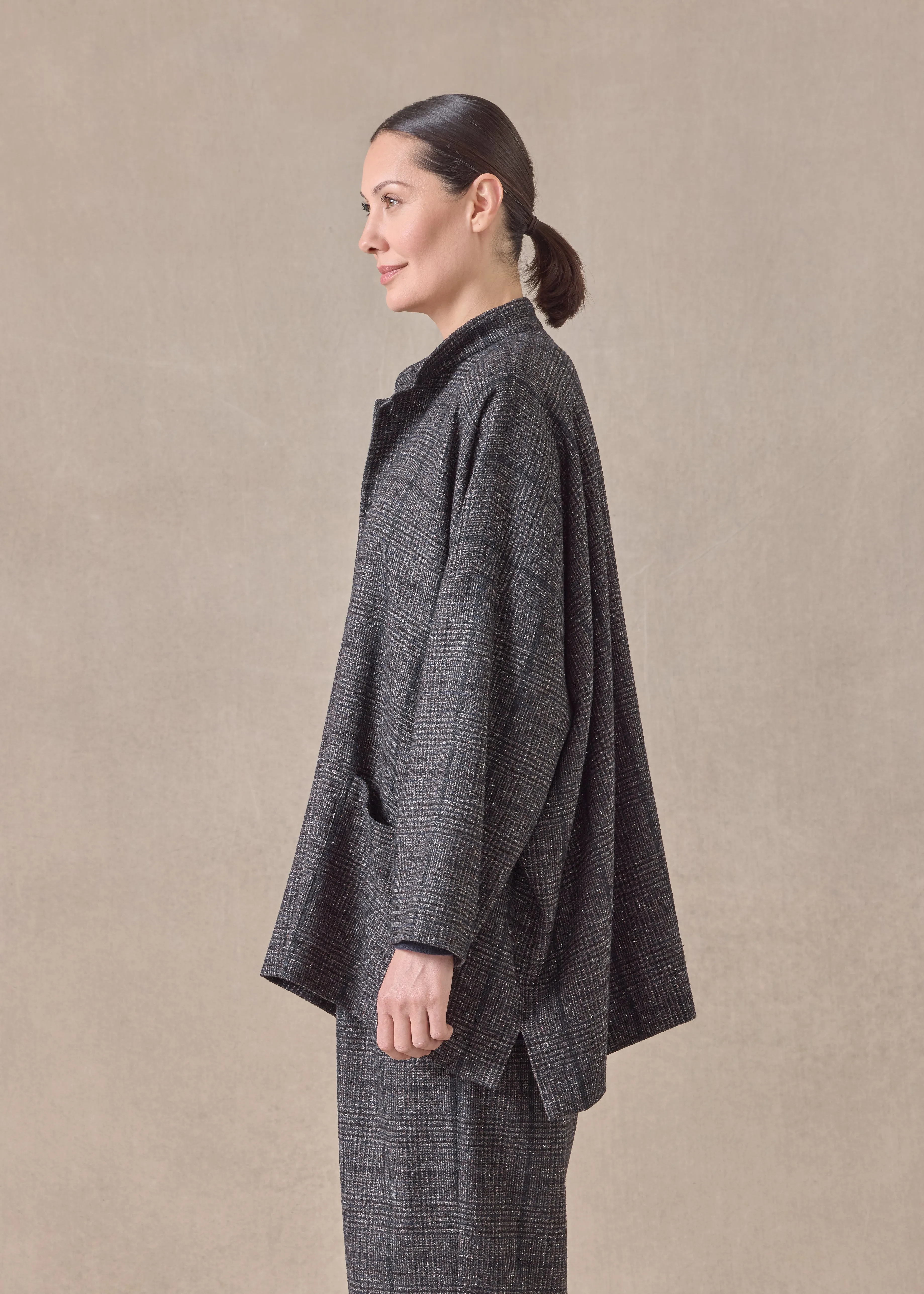 cashmere silk wool mix wide longer back mandarin jacket - long sold by eskandar product image thumbnail 3