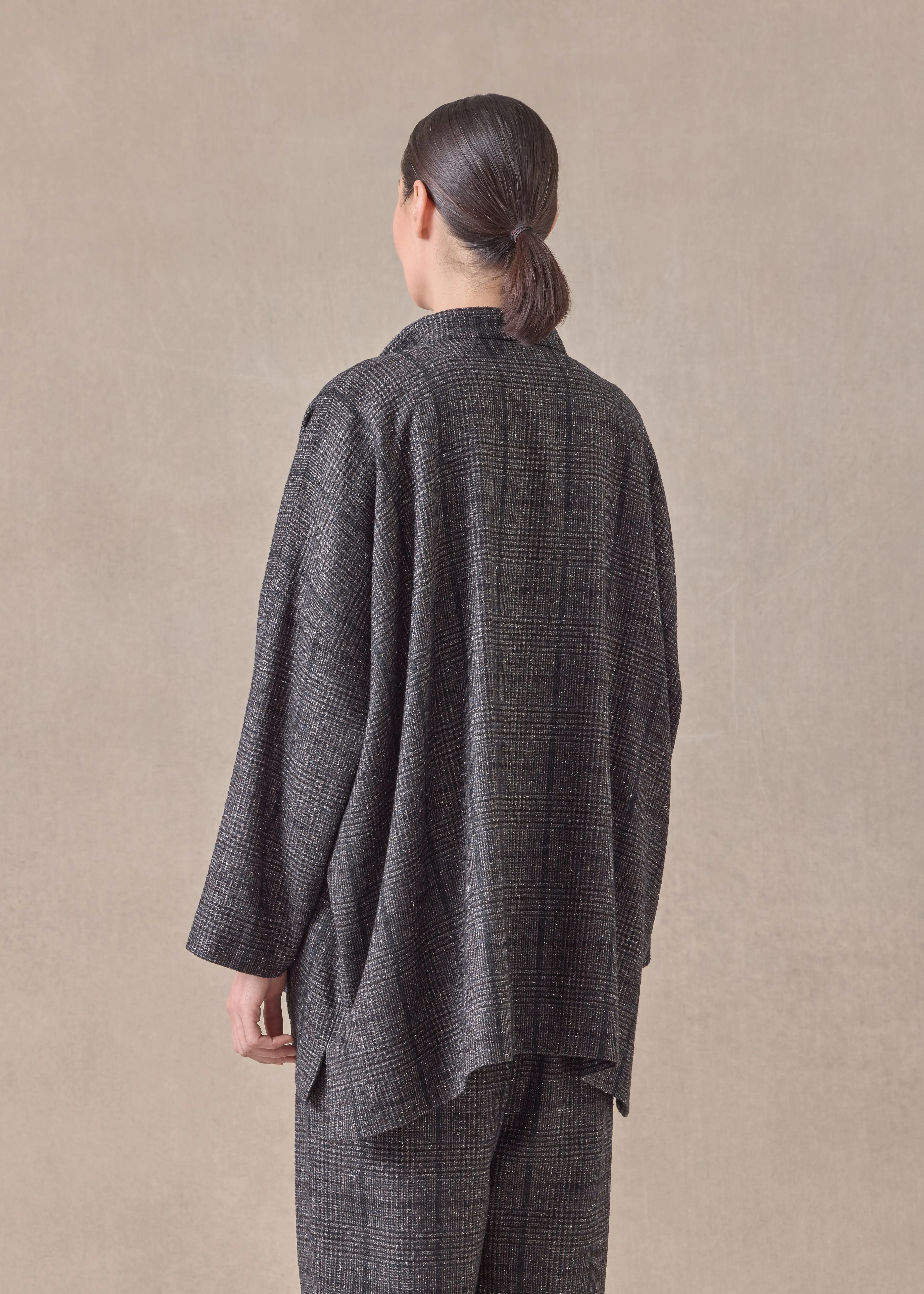 cashmere silk wool mix wide longer back mandarin jacket - long sold by eskandar product image thumbnail 4