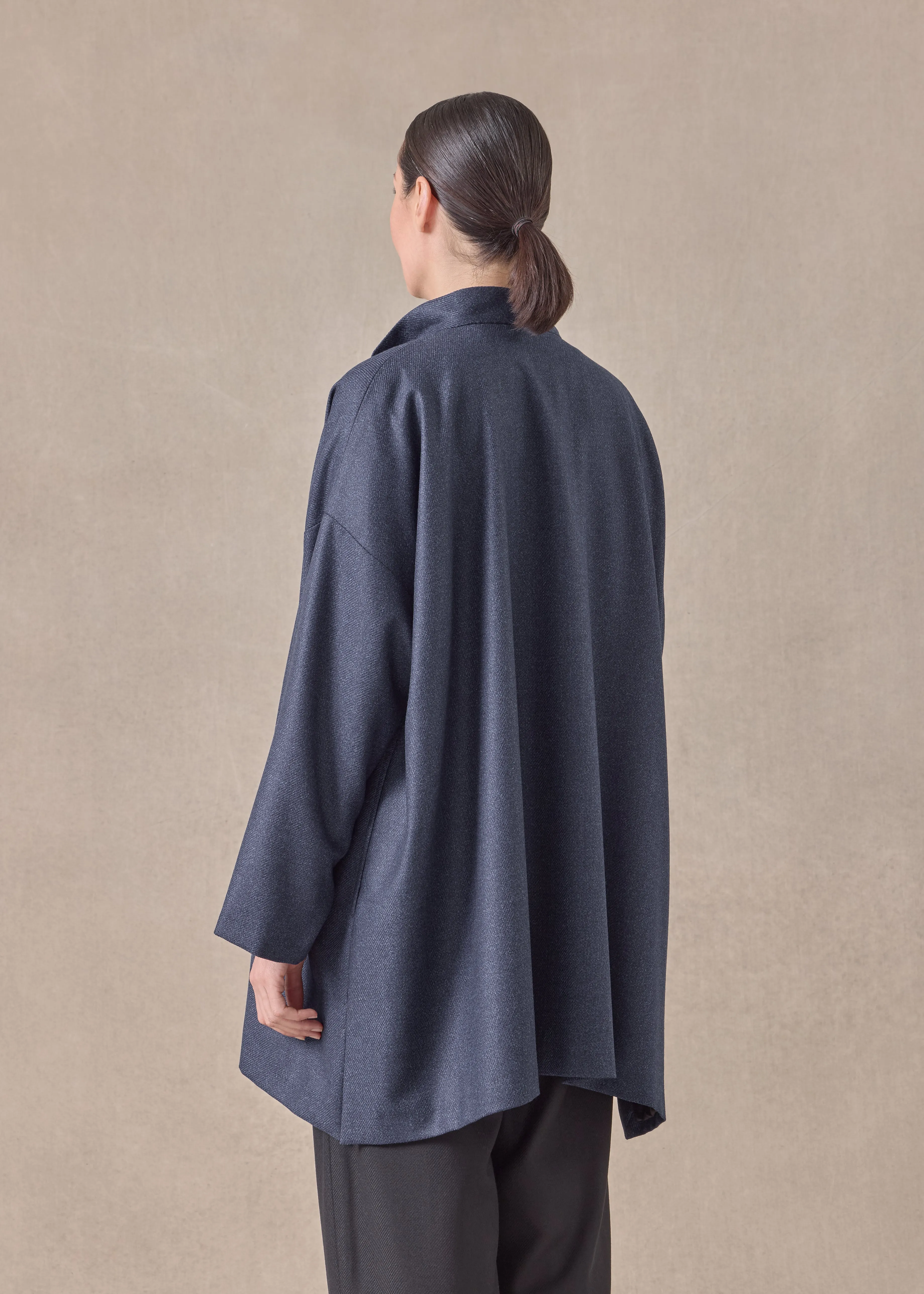 silk superfine wool mix wide a-line mandarin jacket - long plus (jeandark) sold by eskandar product image thumbnail 4