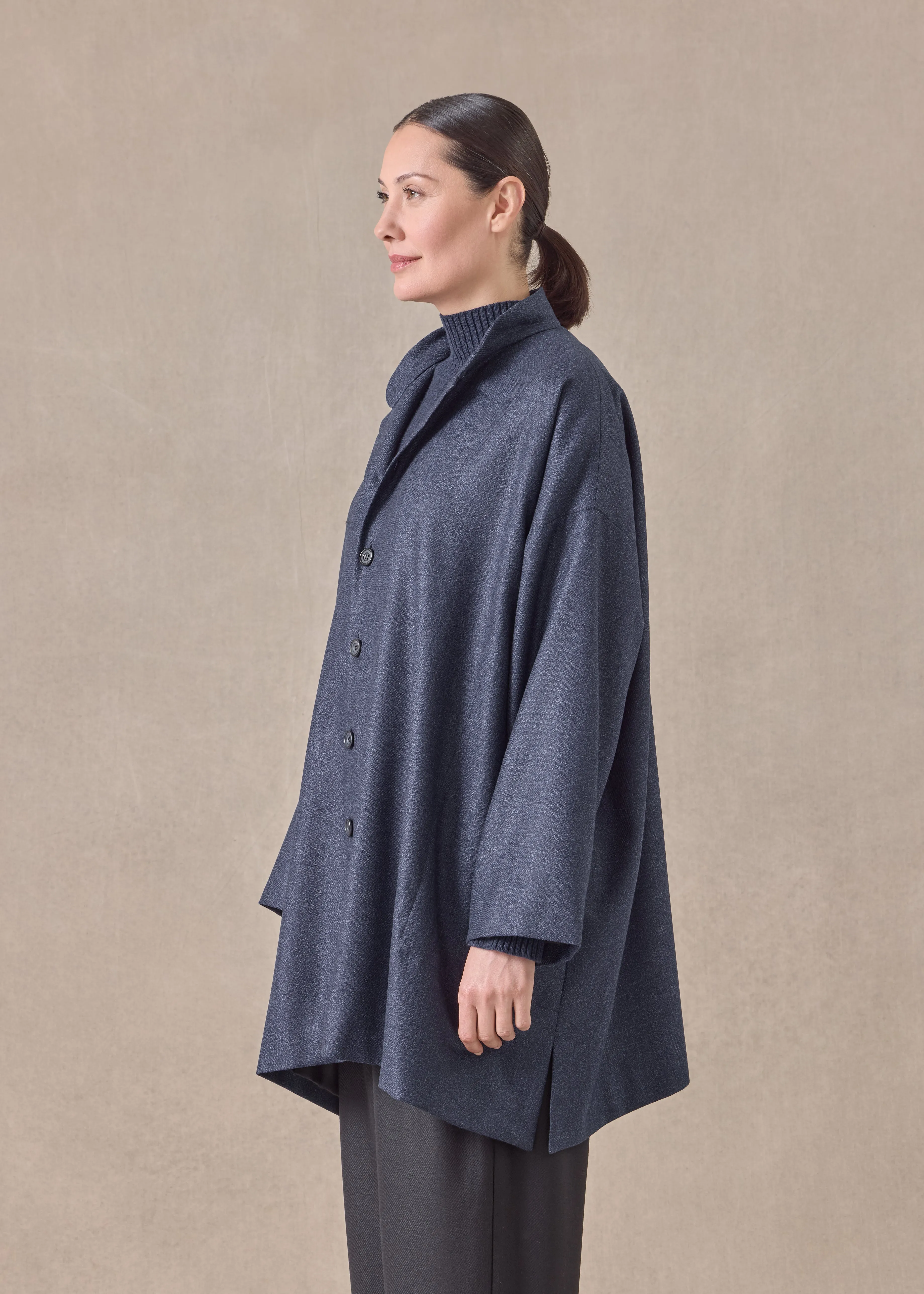 silk superfine wool mix wide a-line mandarin jacket - long plus (jeandark) sold by eskandar product image thumbnail 3