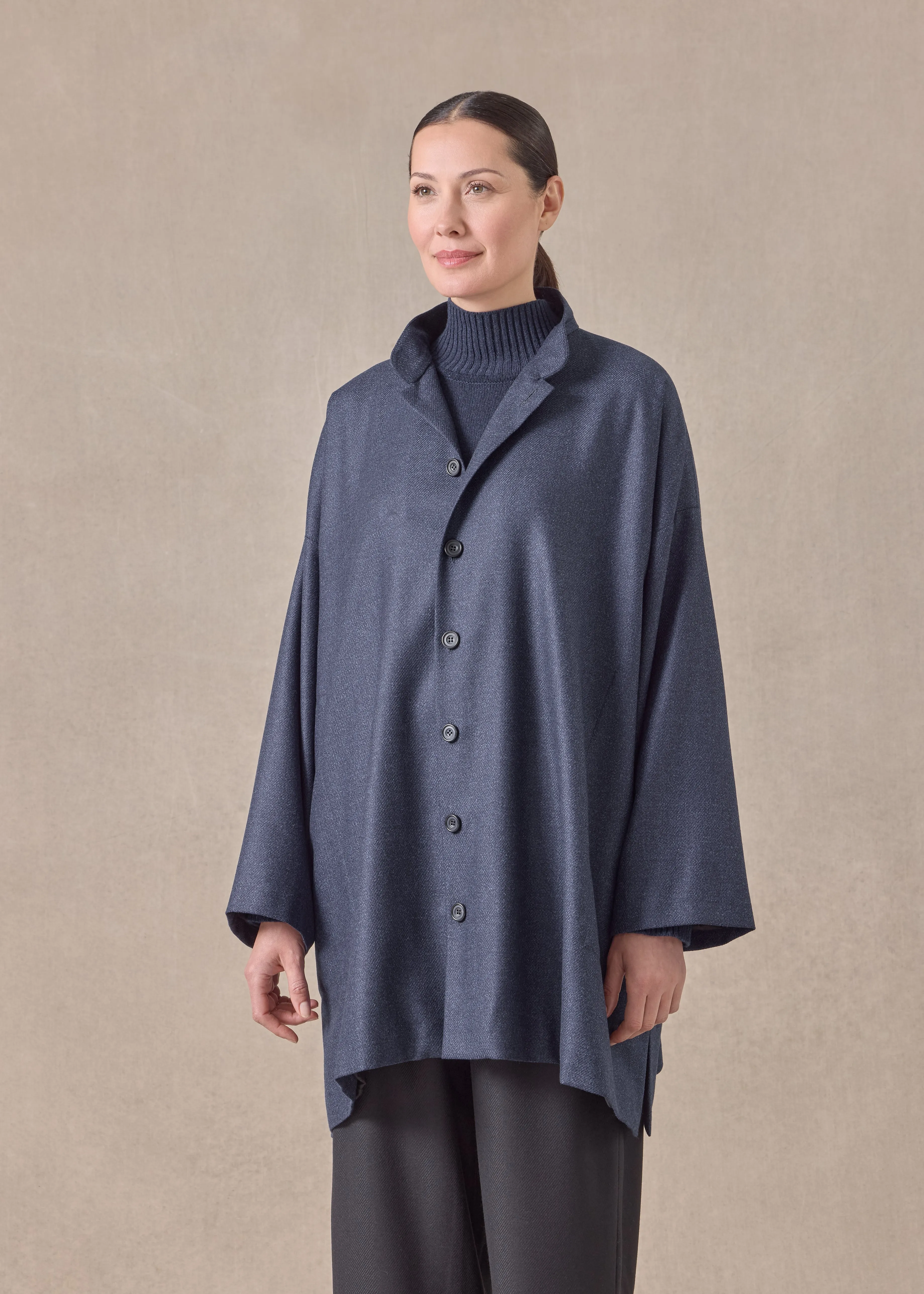 silk superfine wool mix wide a-line mandarin jacket - long plus (jeandark) sold by eskandar product image thumbnail 2