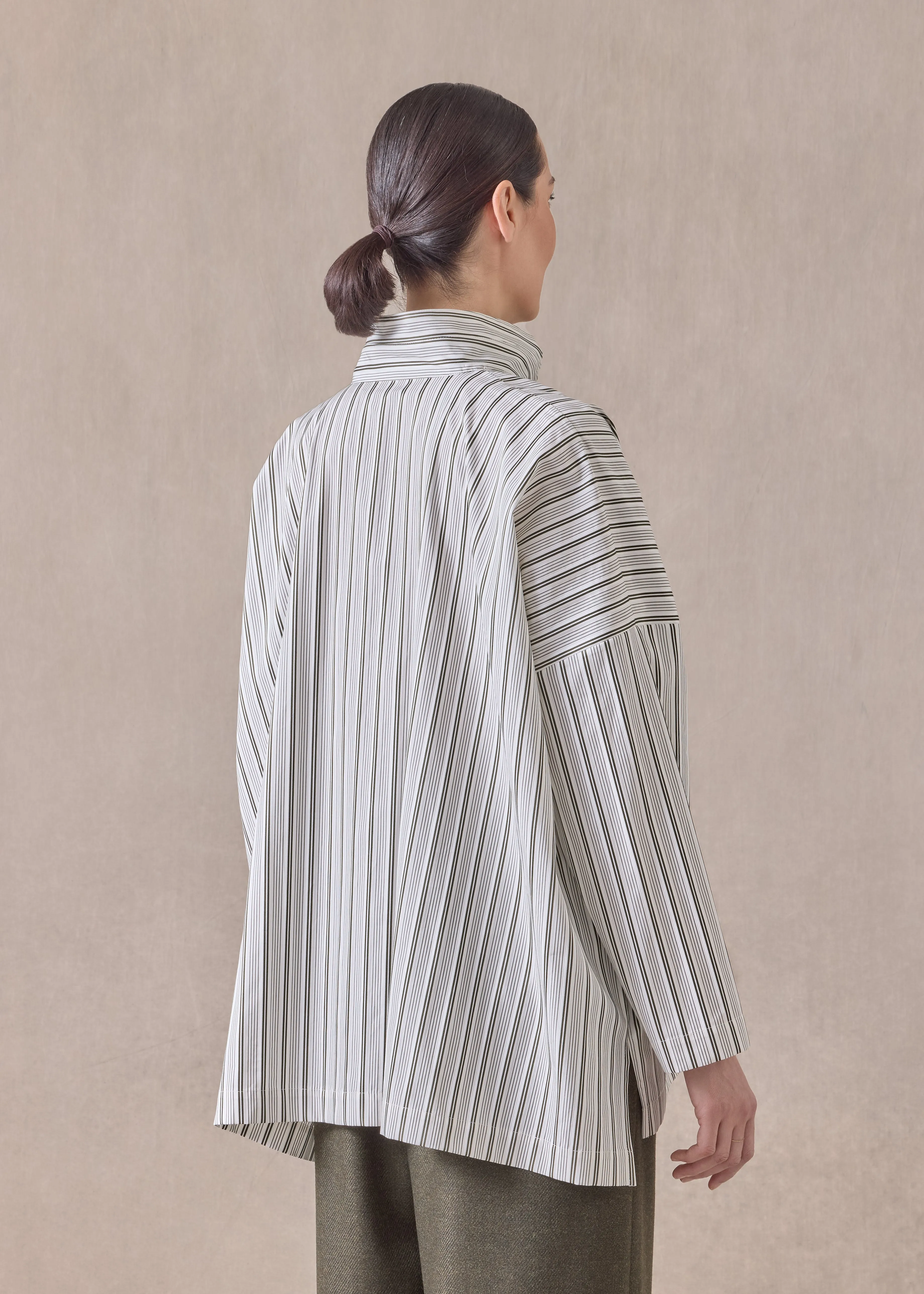 cotton wide longer back shirt with double stand collar - mid plus (greenbronze) sold by eskandar product image thumbnail 4