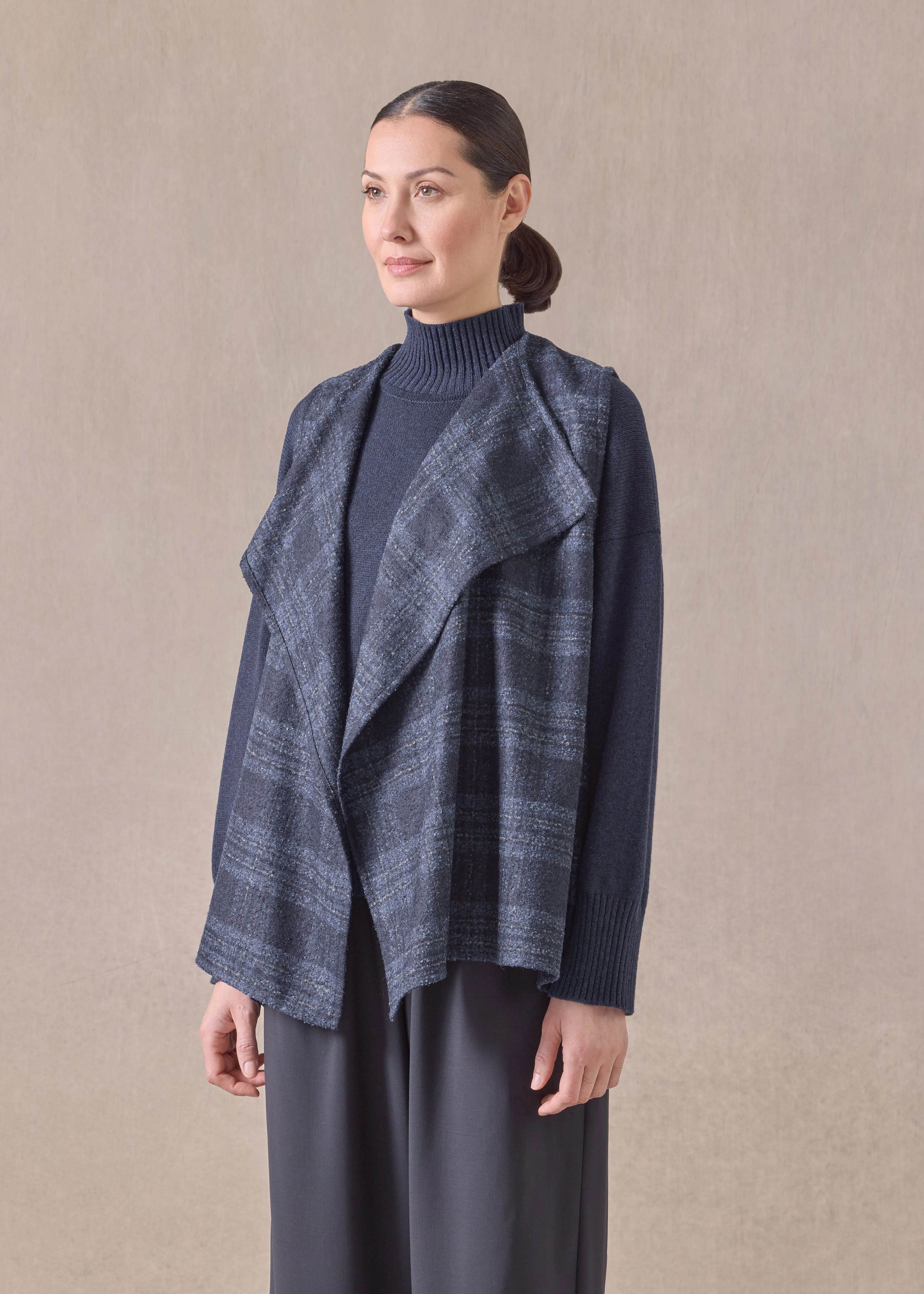 alpaca wool mix a-line drape front waistcoat - mid plus (navy) sold by eskandar product image thumbnail 2