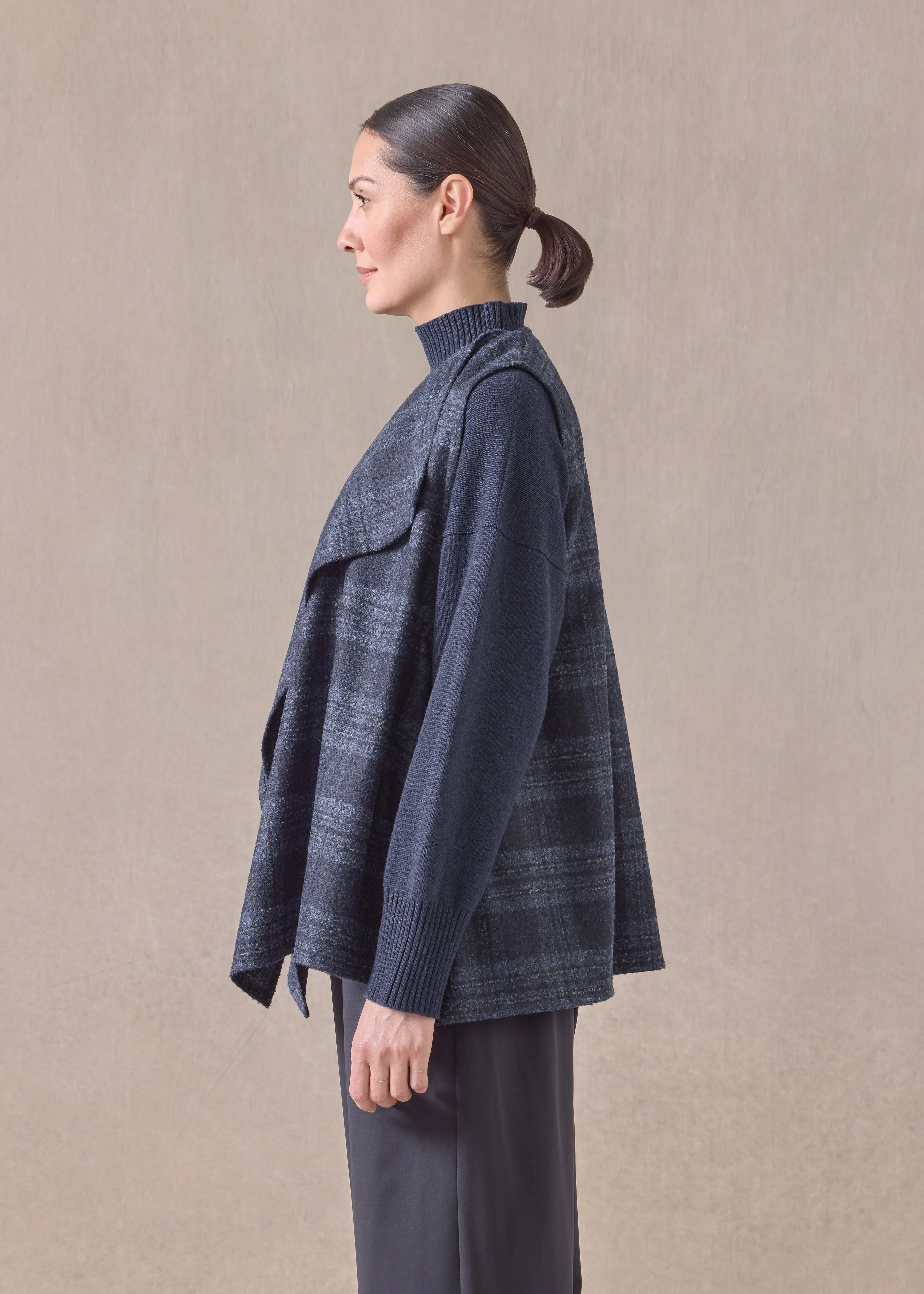 alpaca wool mix a-line drape front waistcoat - mid plus (navy) sold by eskandar product image thumbnail 3