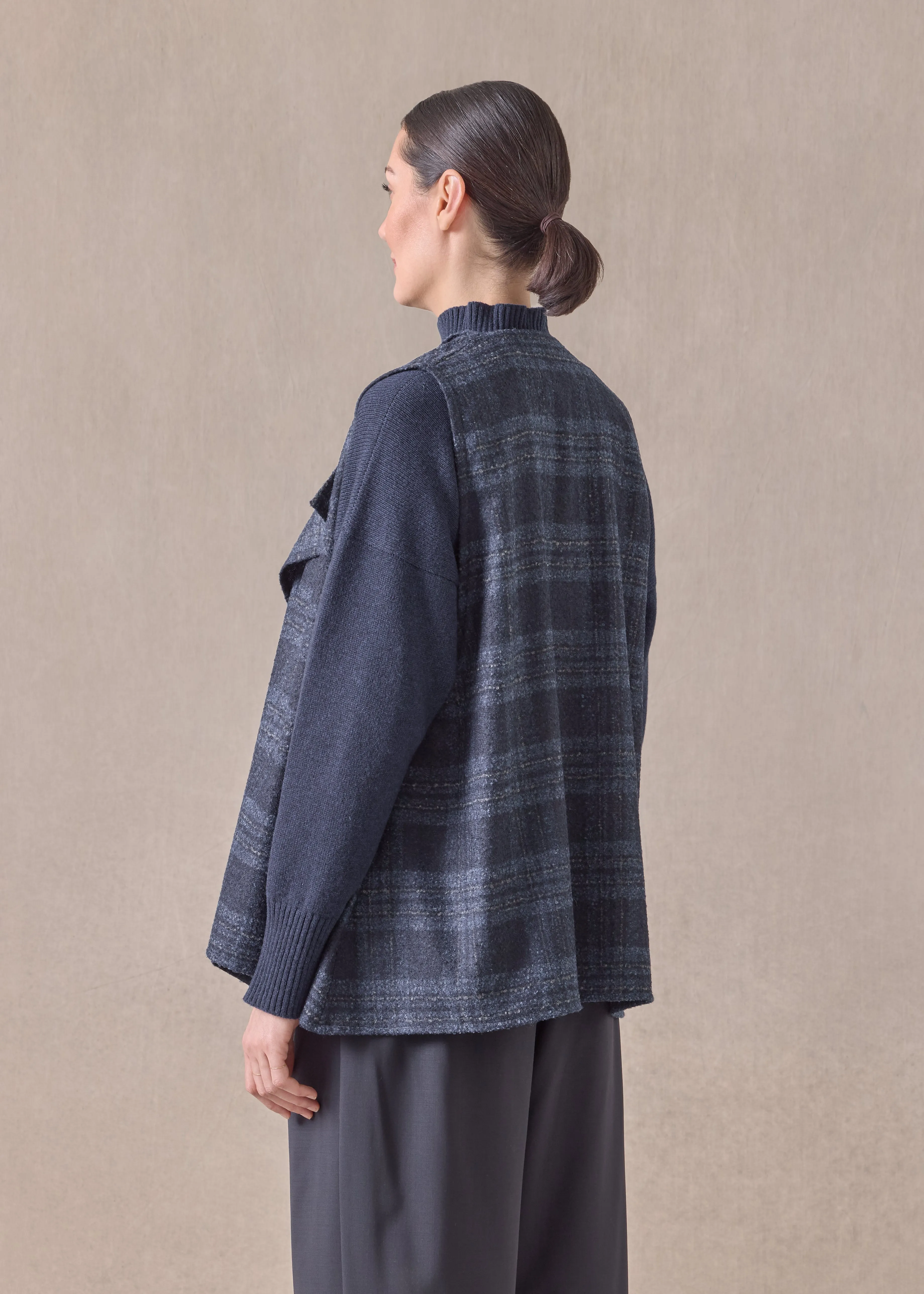 alpaca wool mix a-line drape front waistcoat - mid plus (navy) sold by eskandar product image thumbnail 4