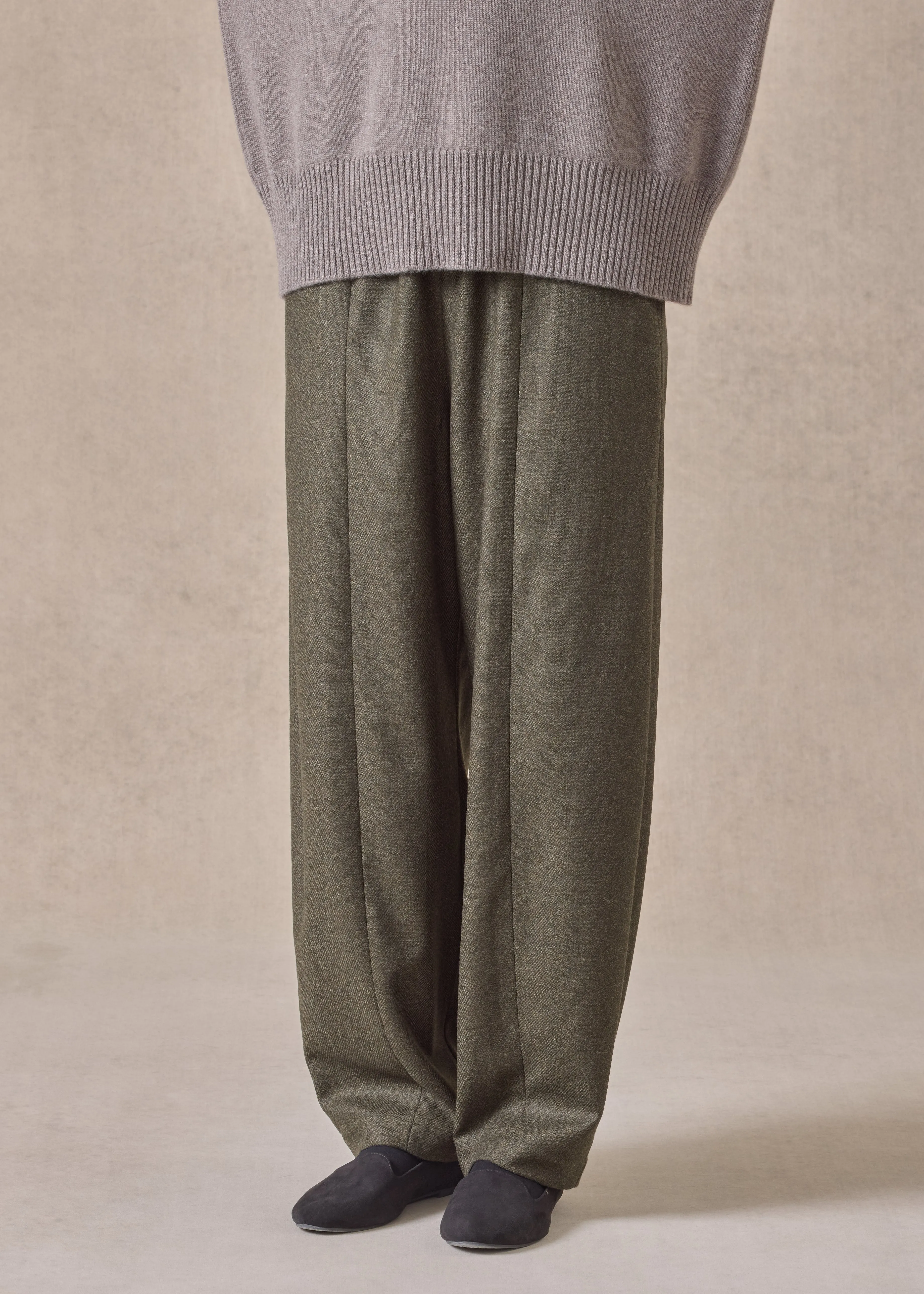 silk superfine wool mix tulip trouser (greenbronze) sold by eskandar product image thumbnail 2