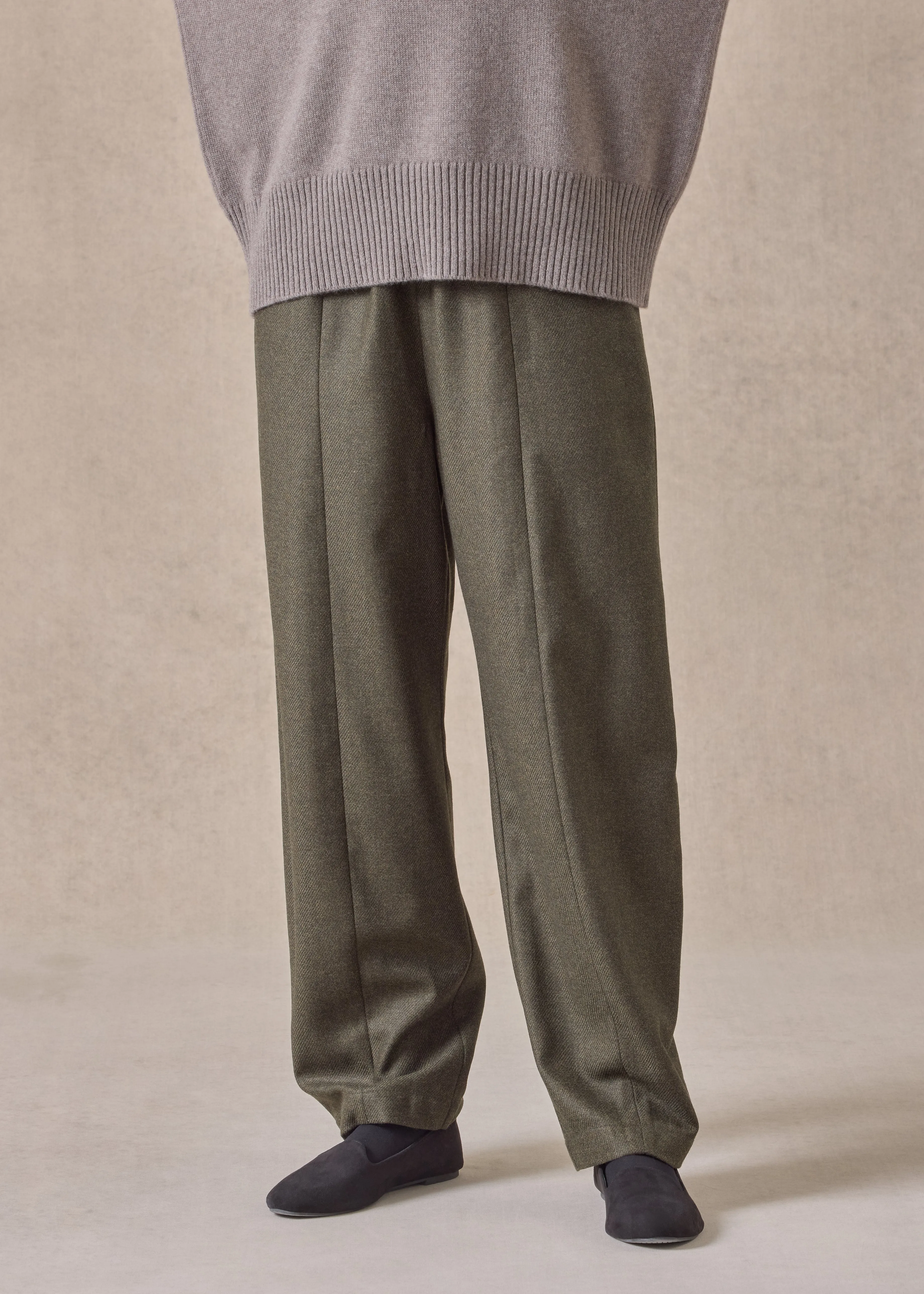 silk superfine wool mix tulip trouser (greenbronze) sold by eskandar product image thumbnail 3