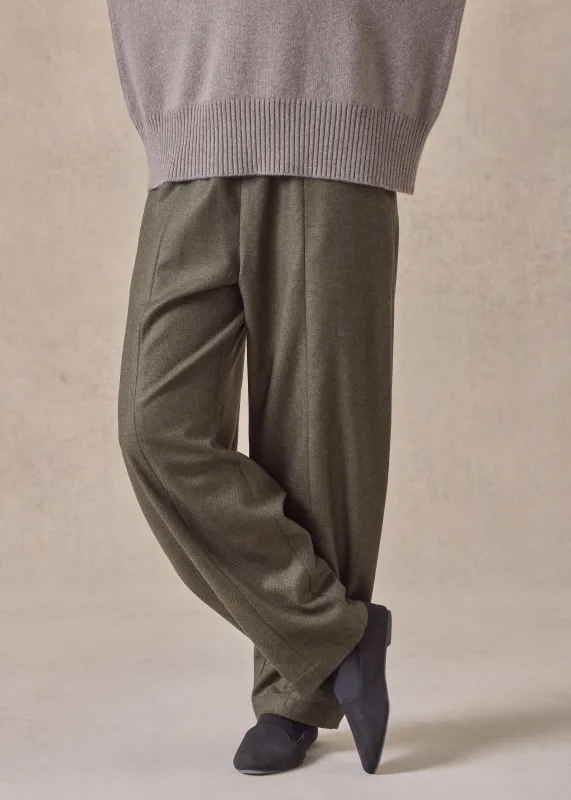 silk superfine wool mix tulip trouser (greenbronze) sold by eskandar