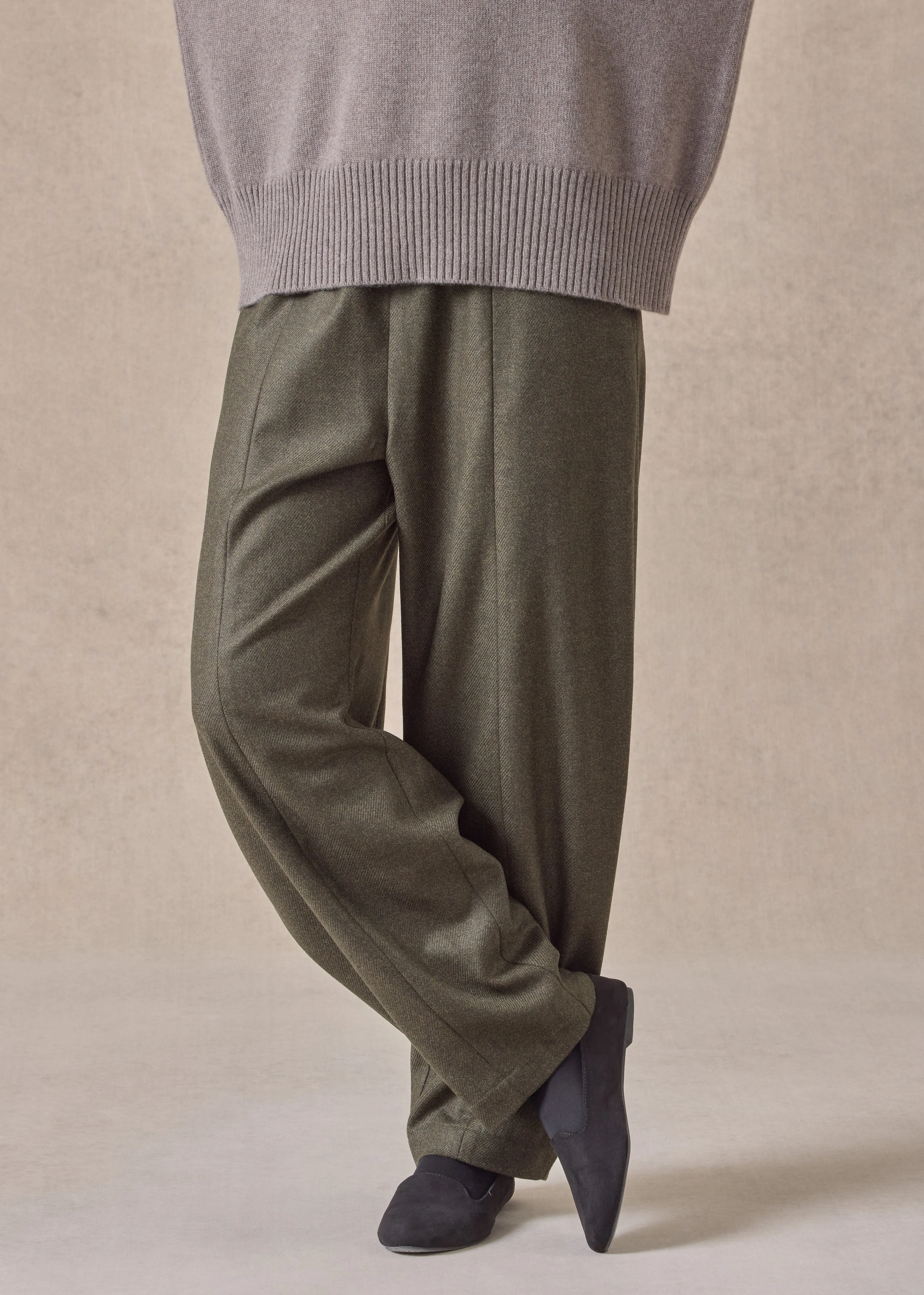 silk superfine wool mix tulip trouser (greenbronze) sold by eskandar