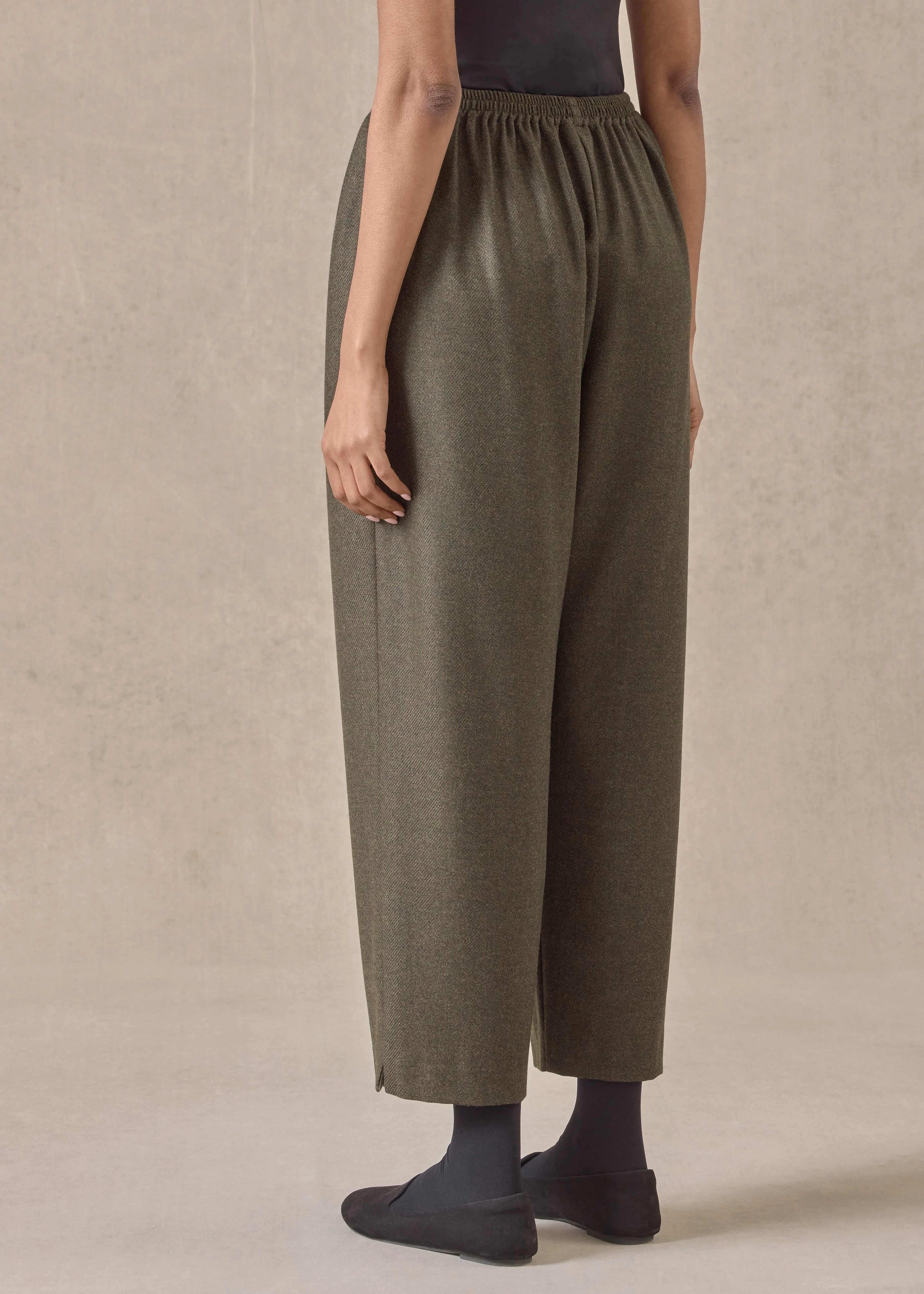 wool silk longer japanese trouser with ankle slits (greenbronze) sold by eskandar product image thumbnail 4