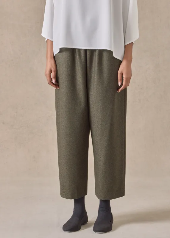 silk superfine wool mix longer japanese trouser with ankle slits (greenbronze) sold by eskandar