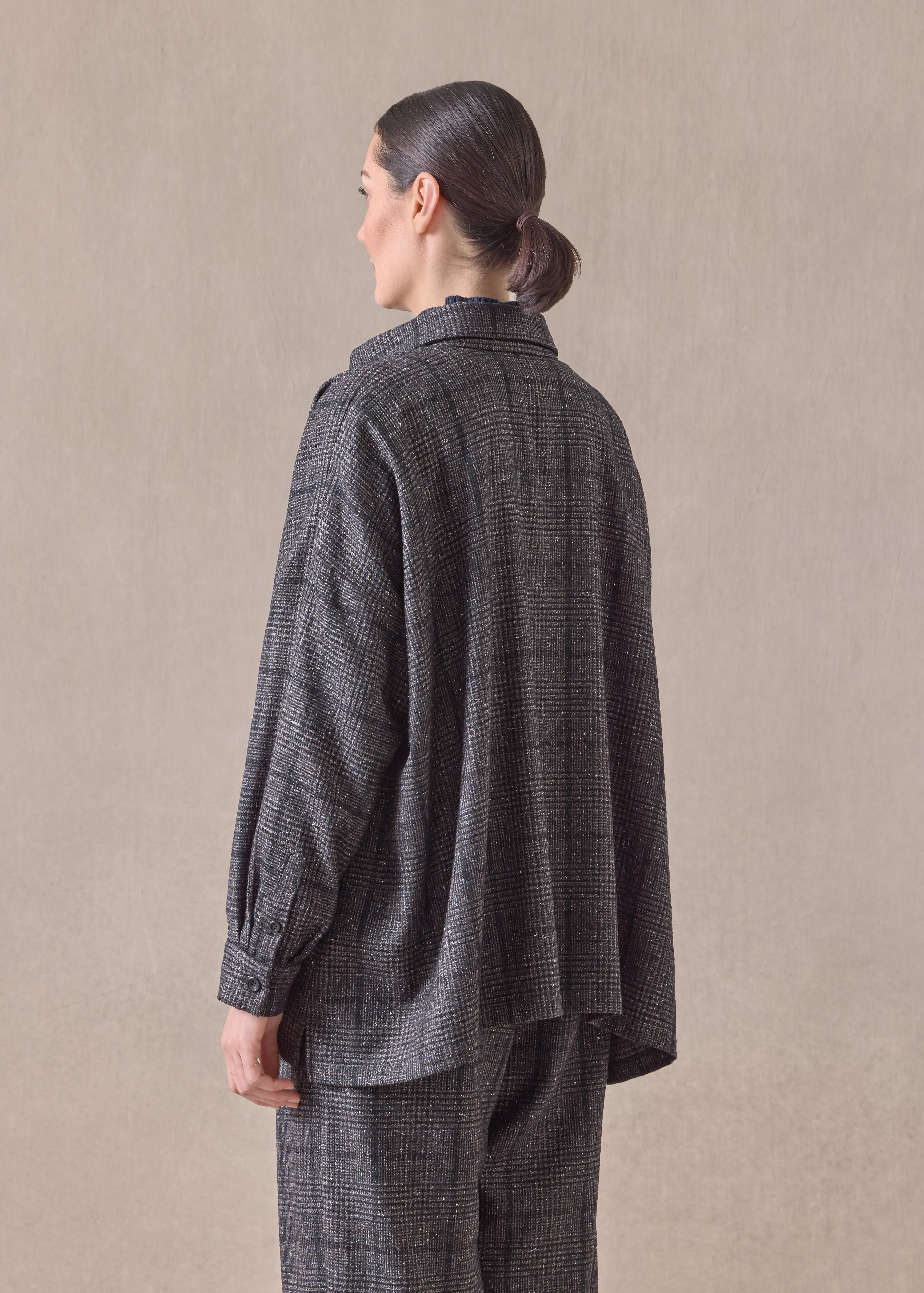 cashmere silk wool mix wide a-line shirt jacket with collar - mid plus (brownink) sold by eskandar product image thumbnail 4