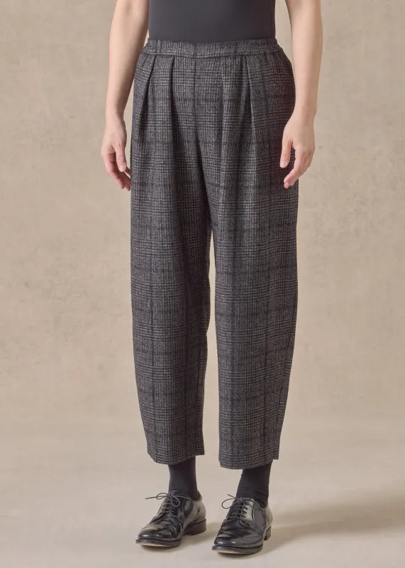 cashmere silk wool mix cropped flat front pleated trouser (brownink) sold by eskandar