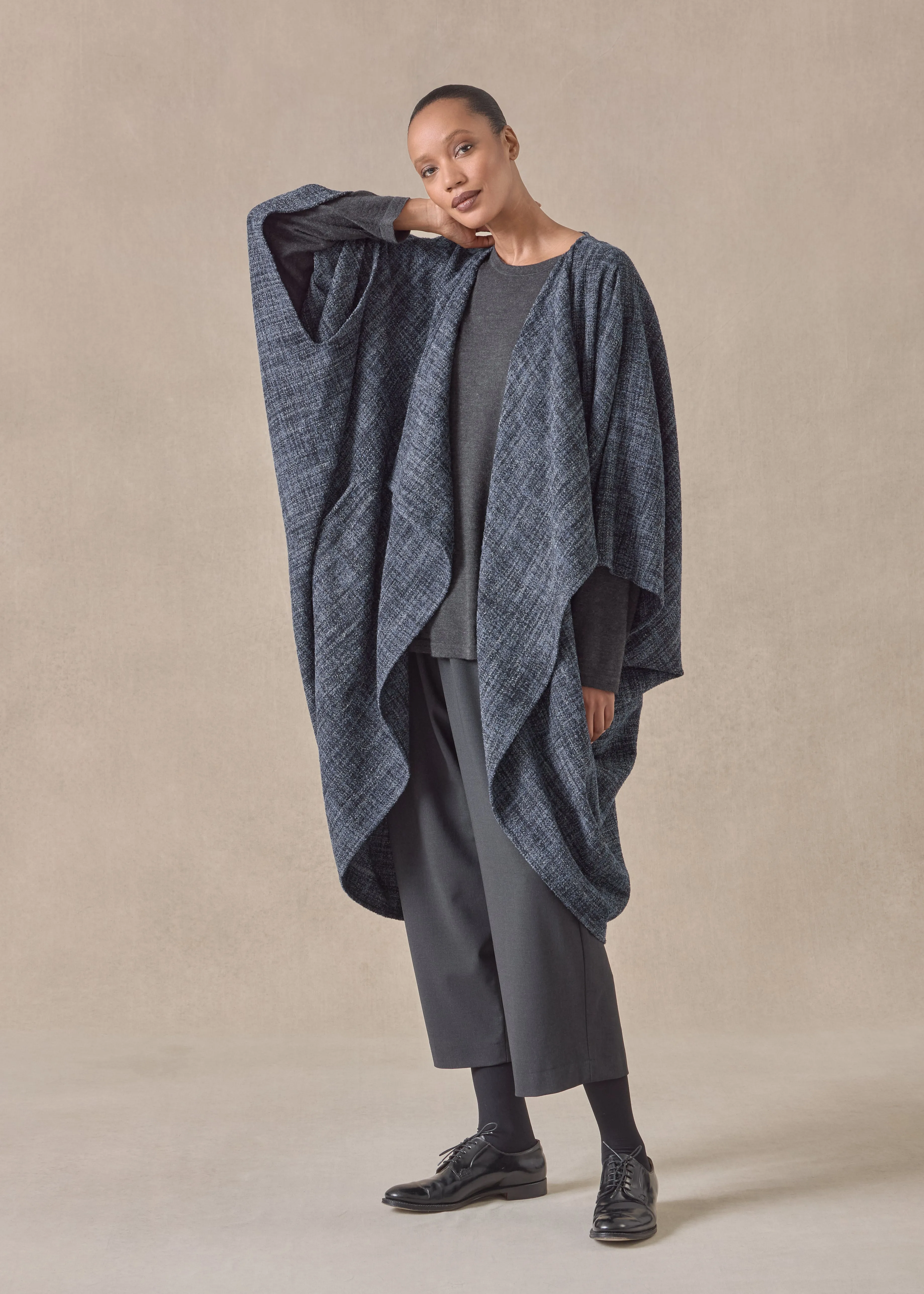 alpaca wool mix cocoon coat (bluegrey) sold by eskandar product image thumbnail 3