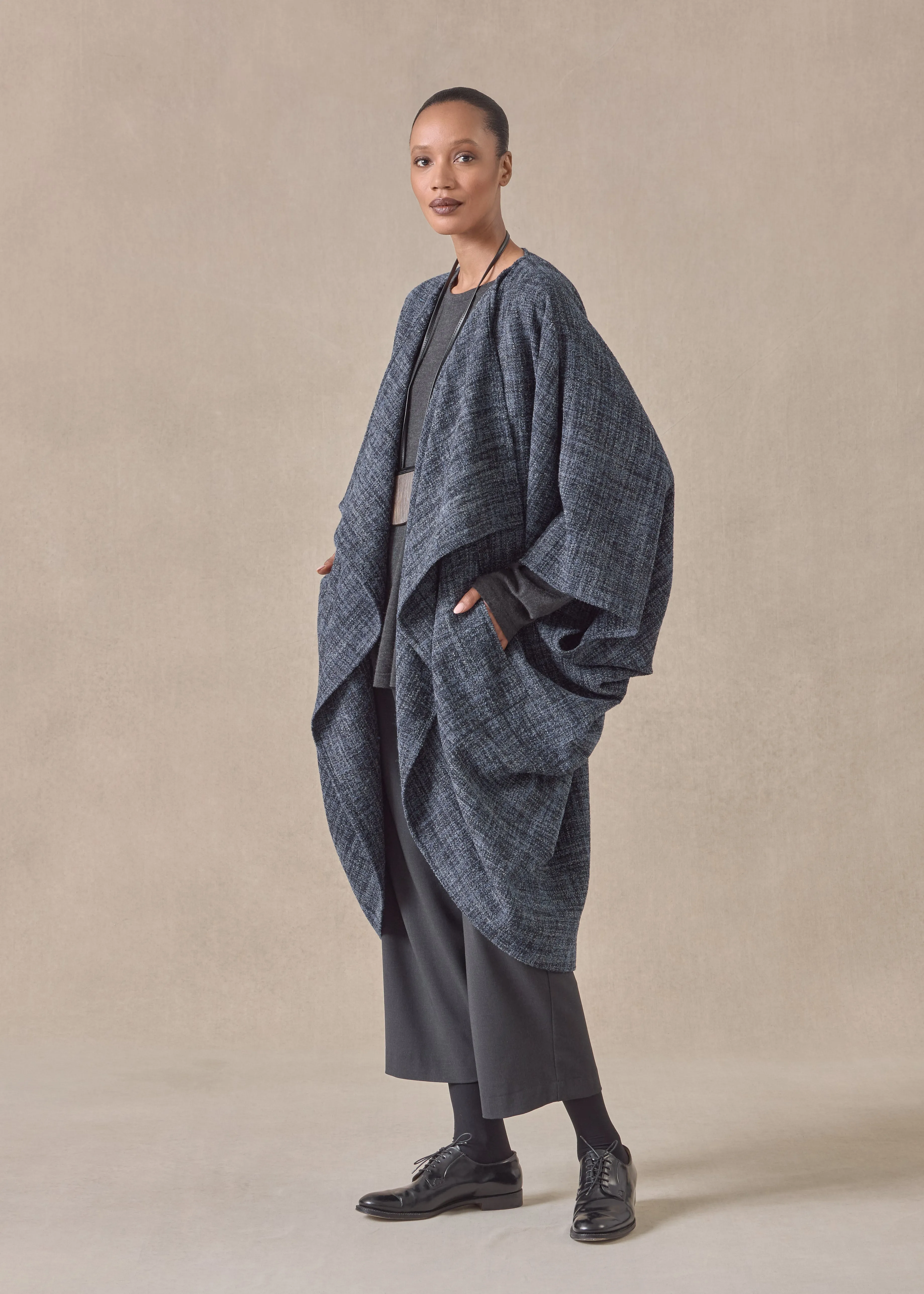 alpaca wool mix cocoon coat (bluegrey) sold by eskandar
