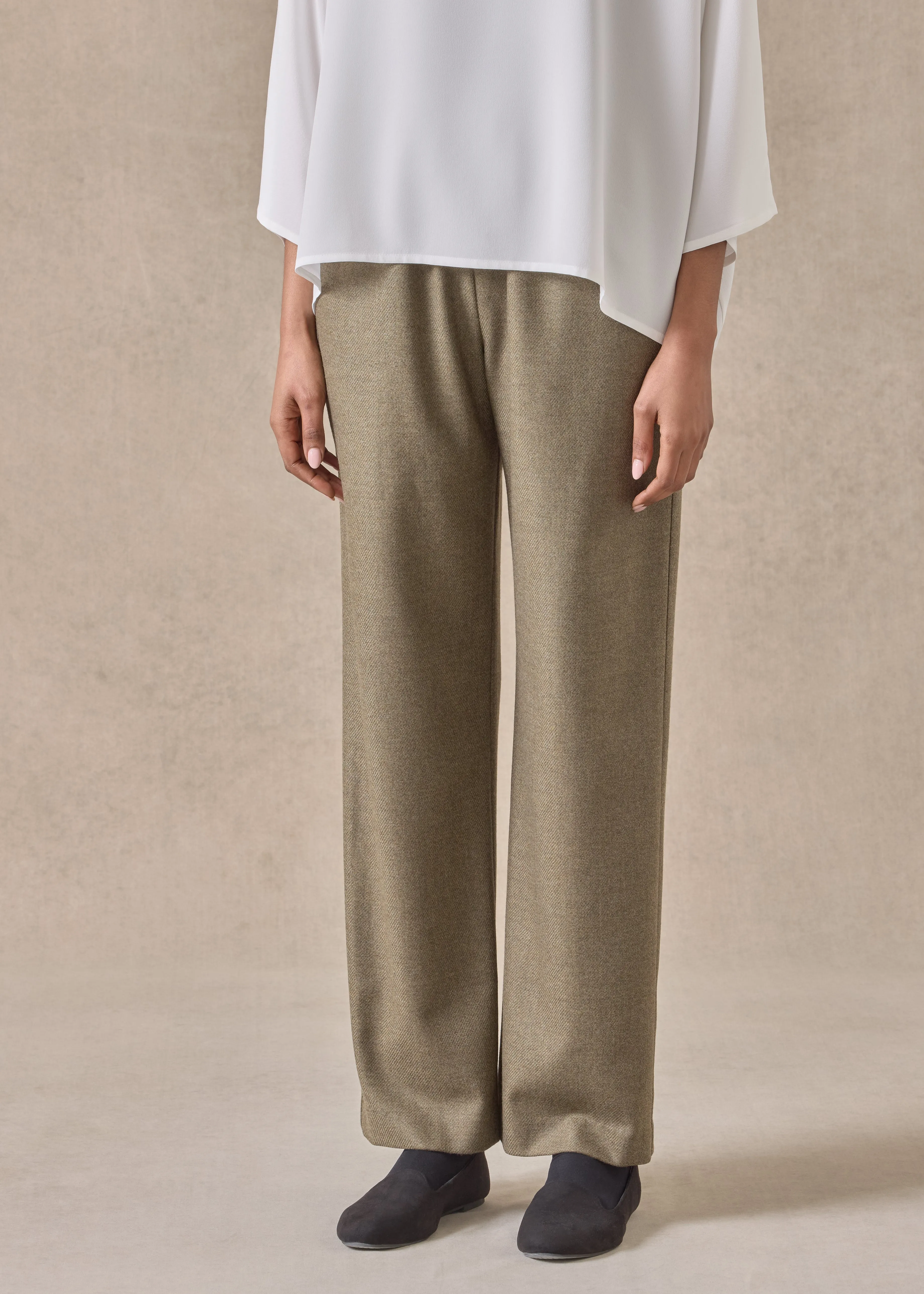 silk superfine wool mix tapered trouser (olive) sold by eskandar