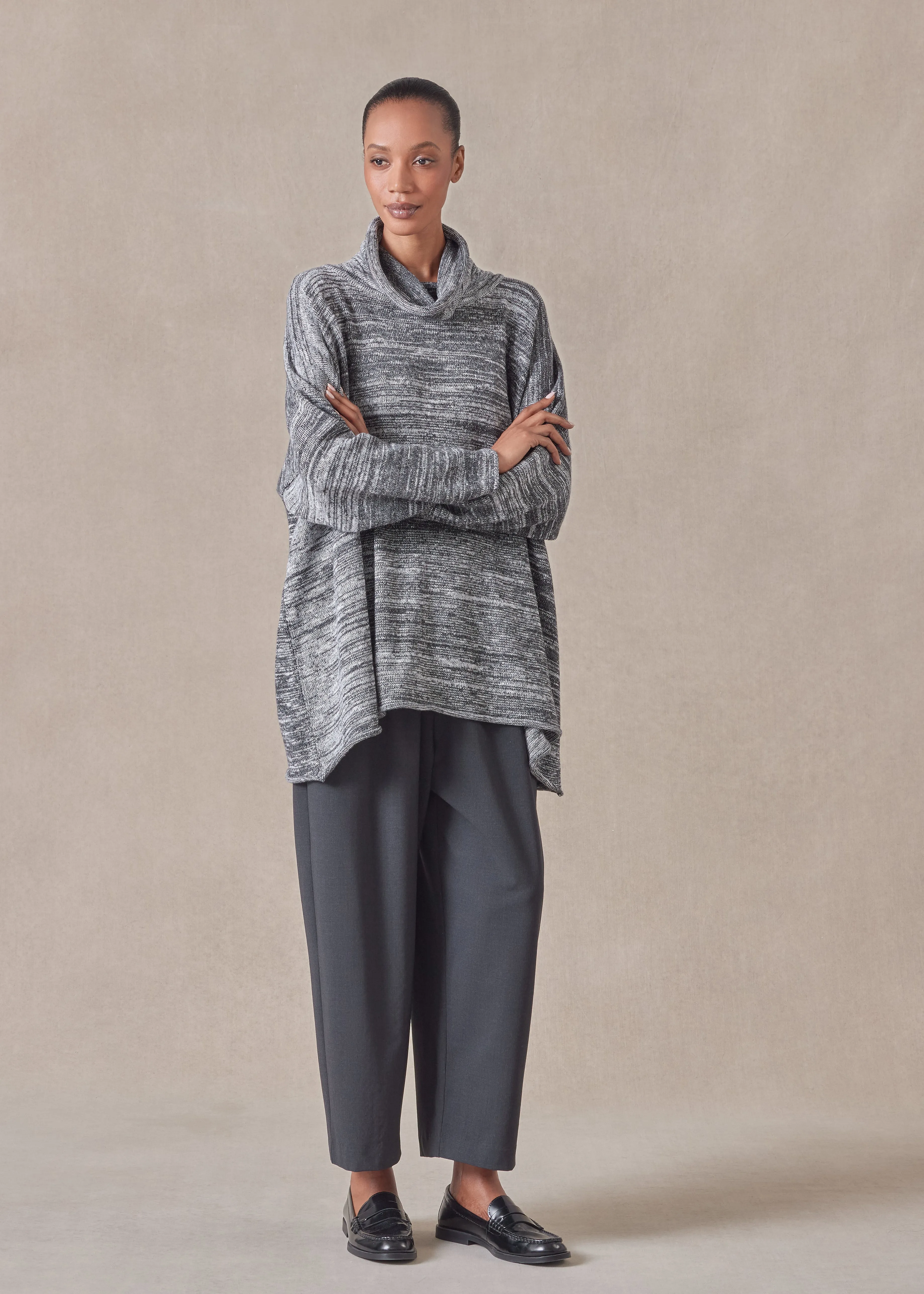 cotton linen mix wide a-line monks top - long sold by eskandar