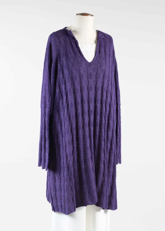 linen mix slit neck slim sleeve sweater - long plus with slits sold by eskandar