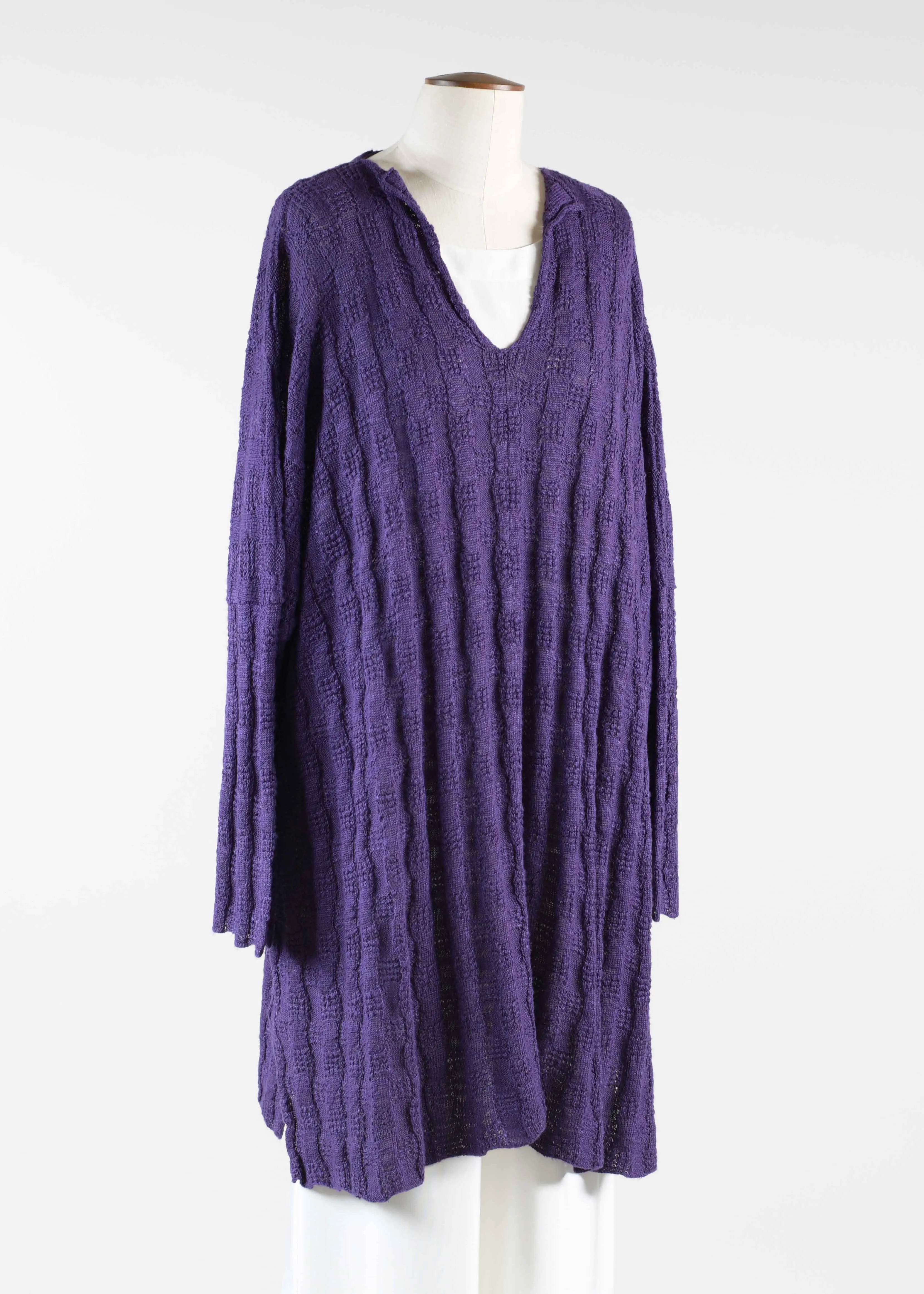 linen mix slit neck slim sleeve sweater - long plus with slits sold by eskandar