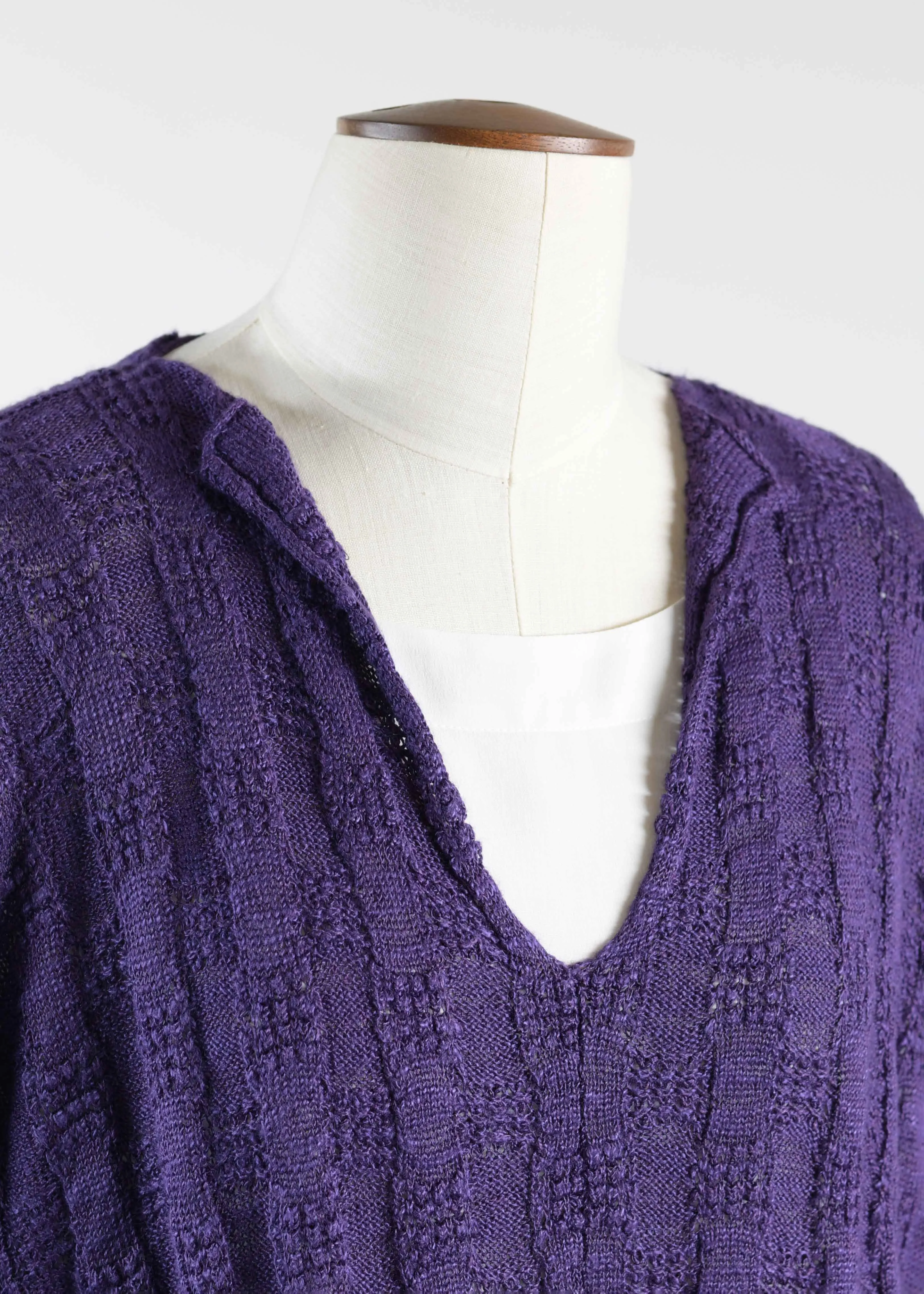 linen mix slit neck slim sleeve sweater - long plus with slits sold by eskandar product image thumbnail 4