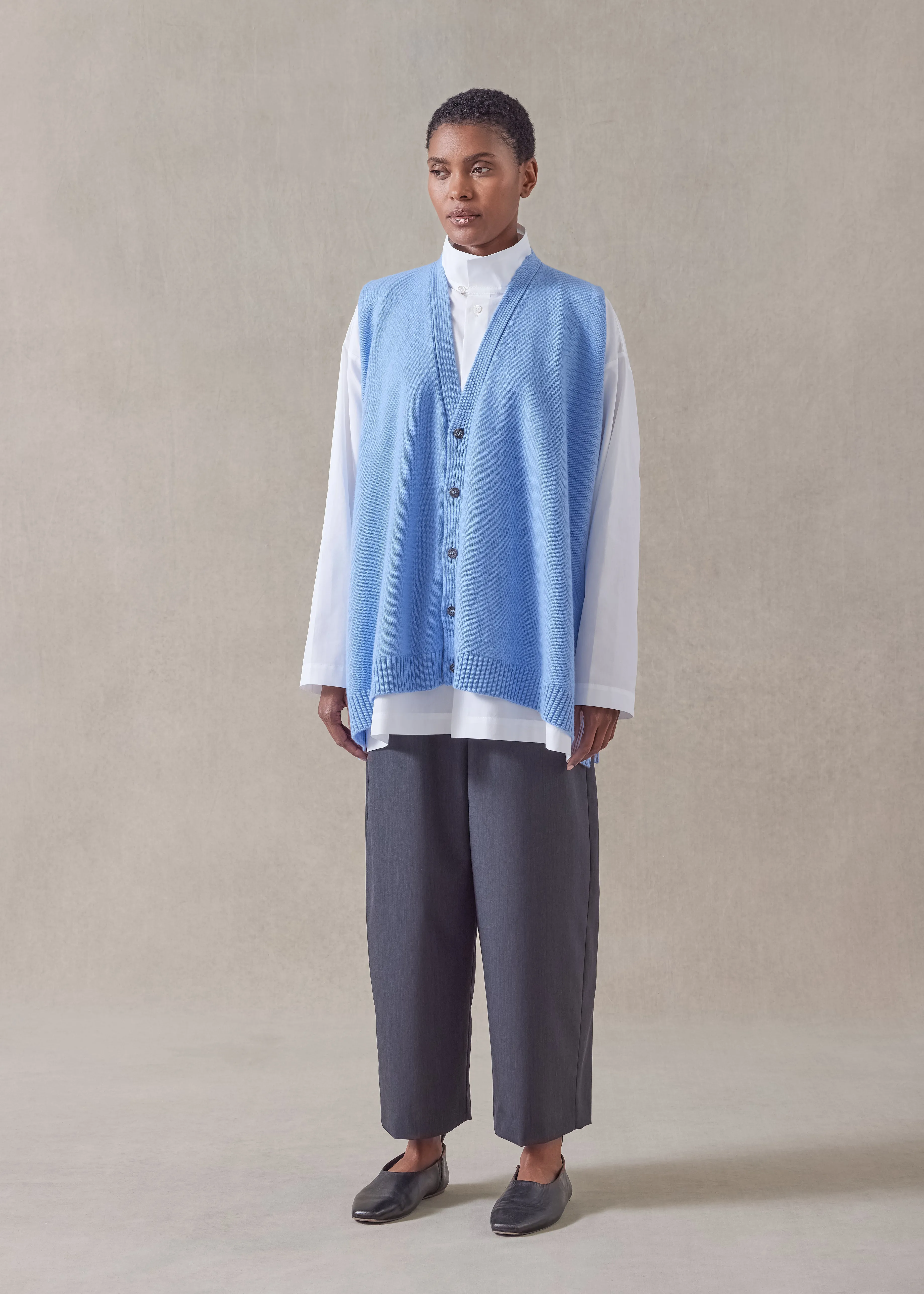 cashmere a-line sleeveless v-neck cardigan - mid plus sold by eskandar