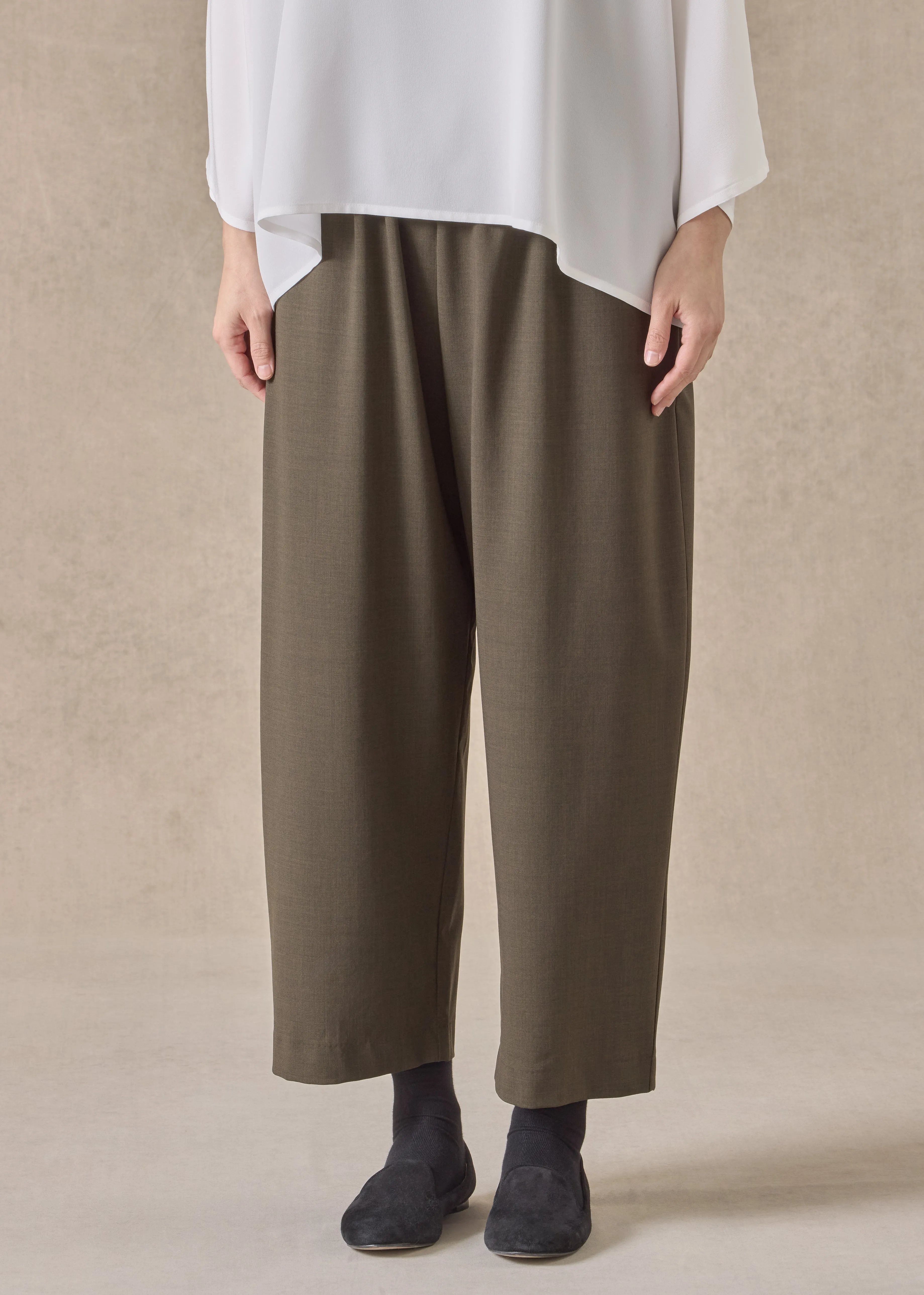 wool stretch japanese trouser (olivedark) sold by eskandar