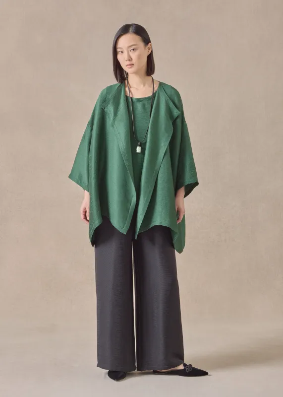lightweight silk plissé wide a-line jacket coat - mid plus (emerald) sold by eskandar