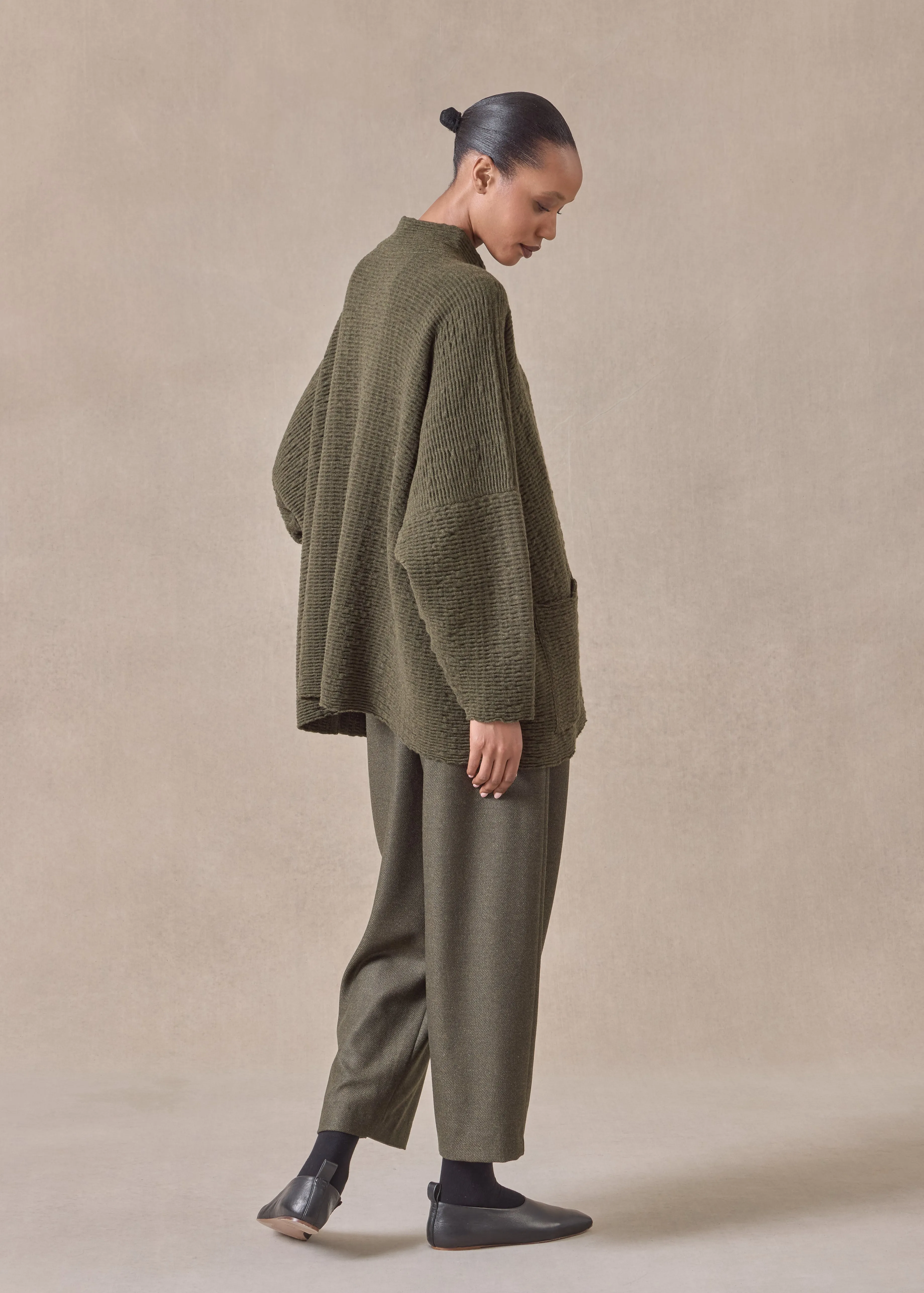 cashmere high neck button cardigan - long (mossbronze) sold by eskandar product image thumbnail 5