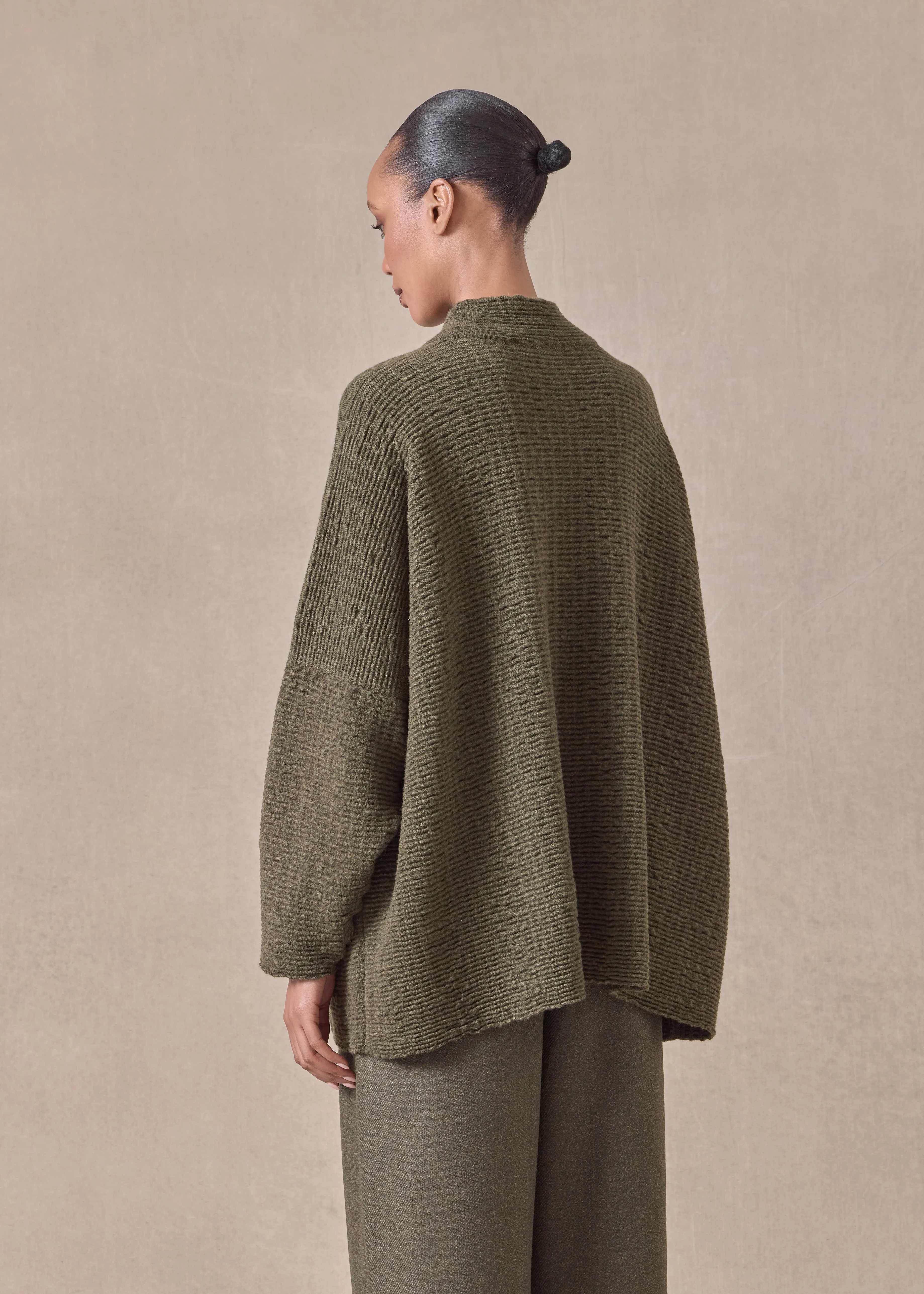 cashmere high neck button cardigan - long (mossbronze) sold by eskandar product image thumbnail 4