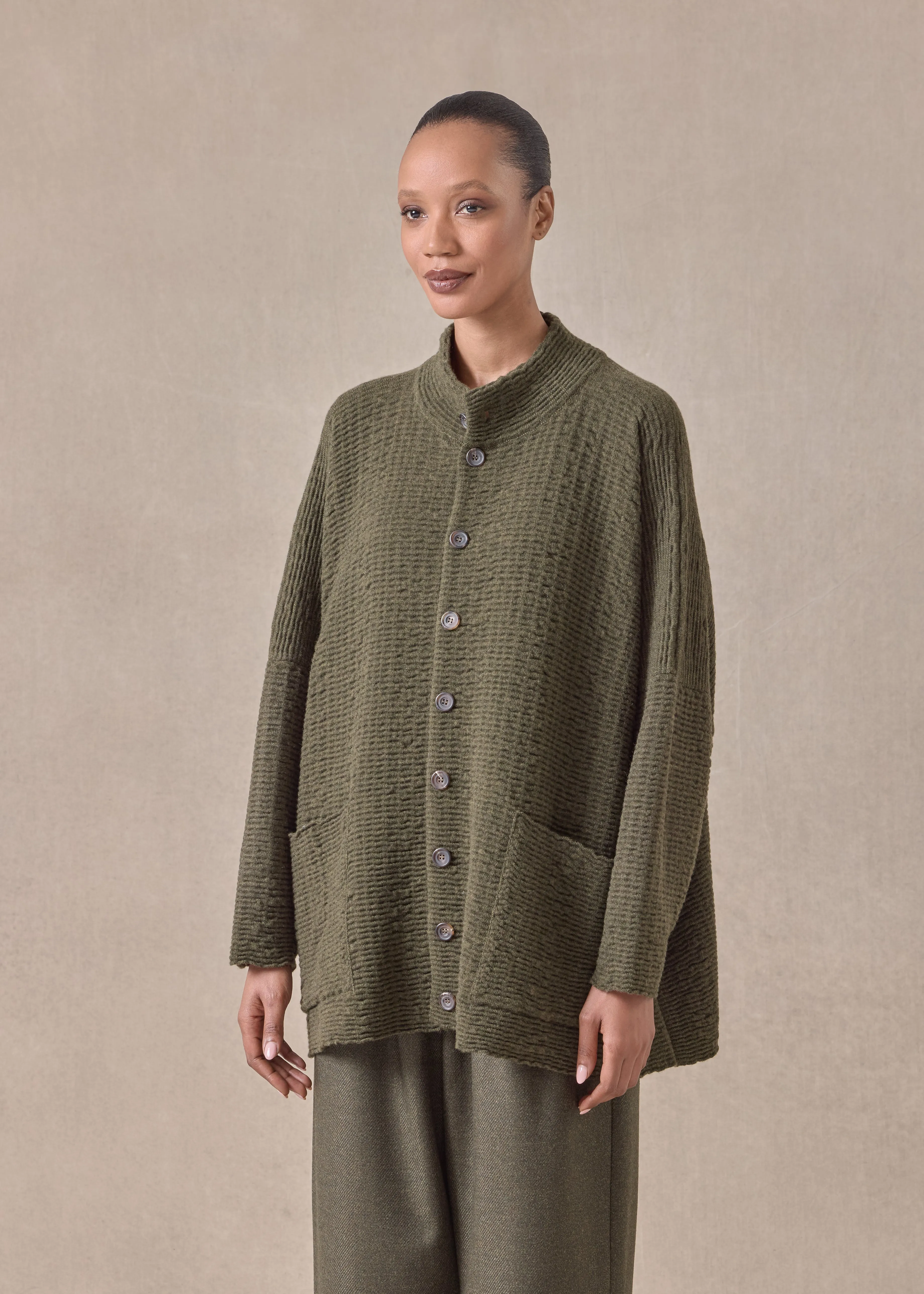 cashmere high neck button cardigan - long (mossbronze) sold by eskandar product image thumbnail 2