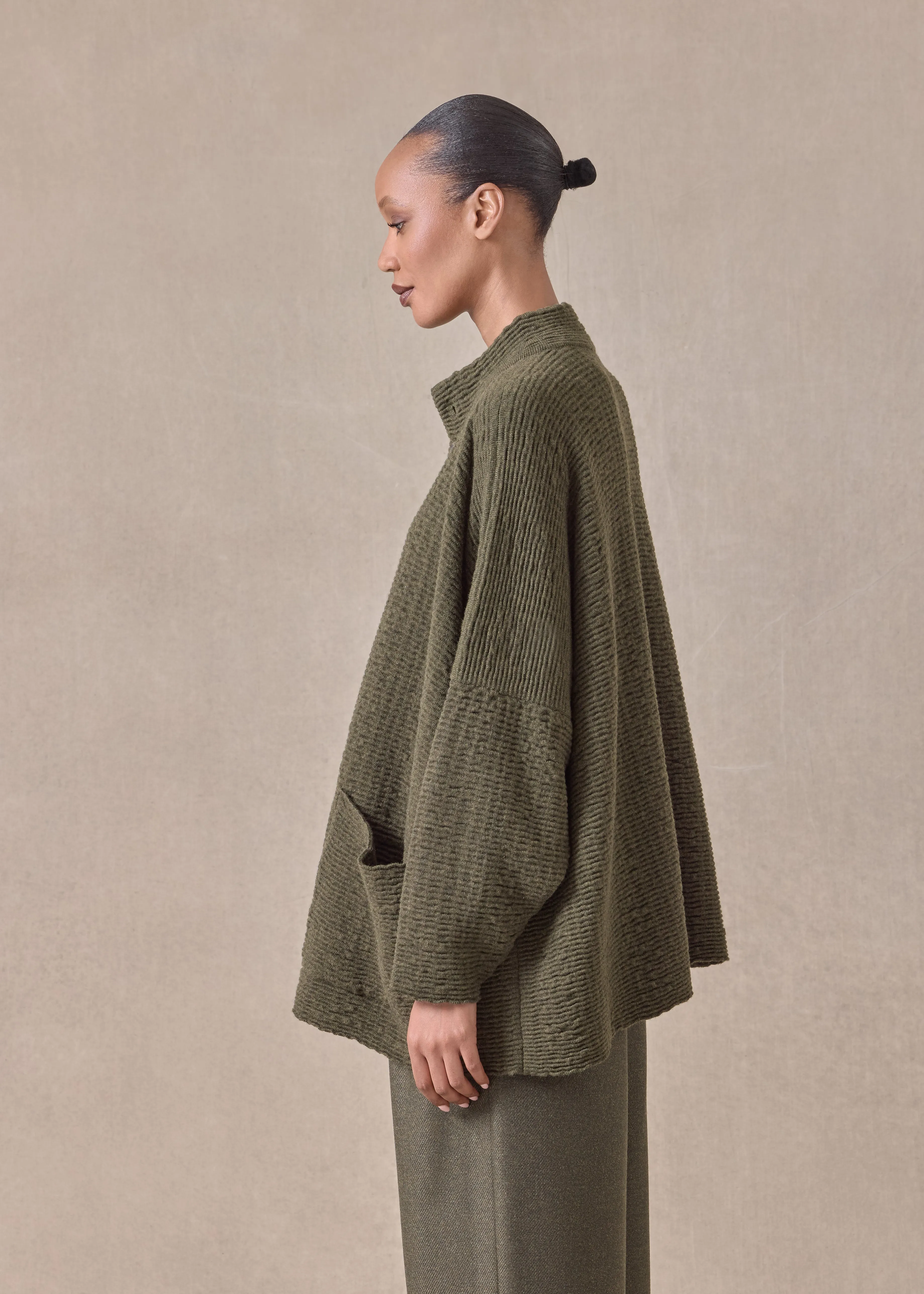 cashmere high neck button cardigan - long (mossbronze) sold by eskandar product image thumbnail 3