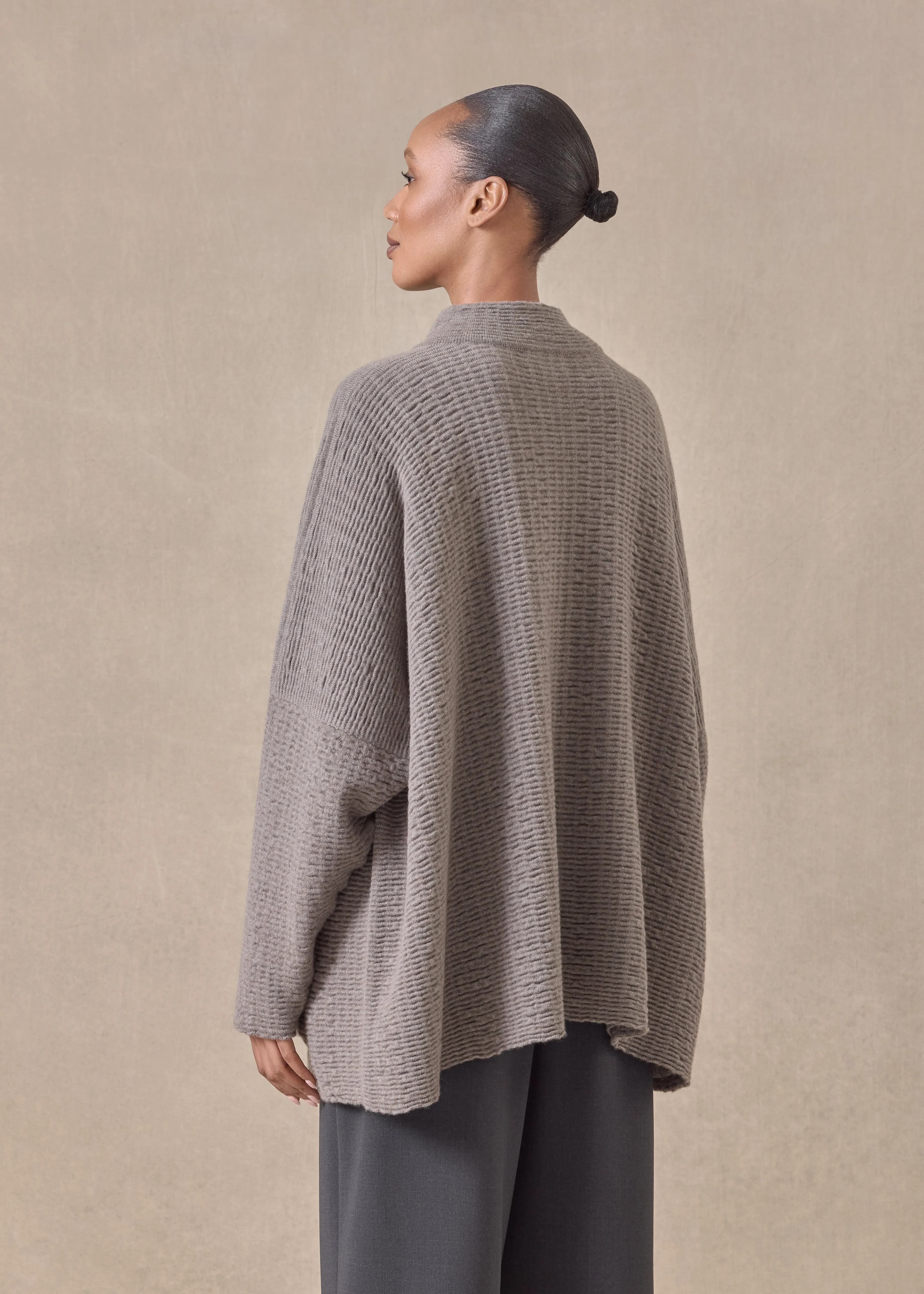 cashmere high neck button cardigan - long (bison) sold by eskandar product image thumbnail 4