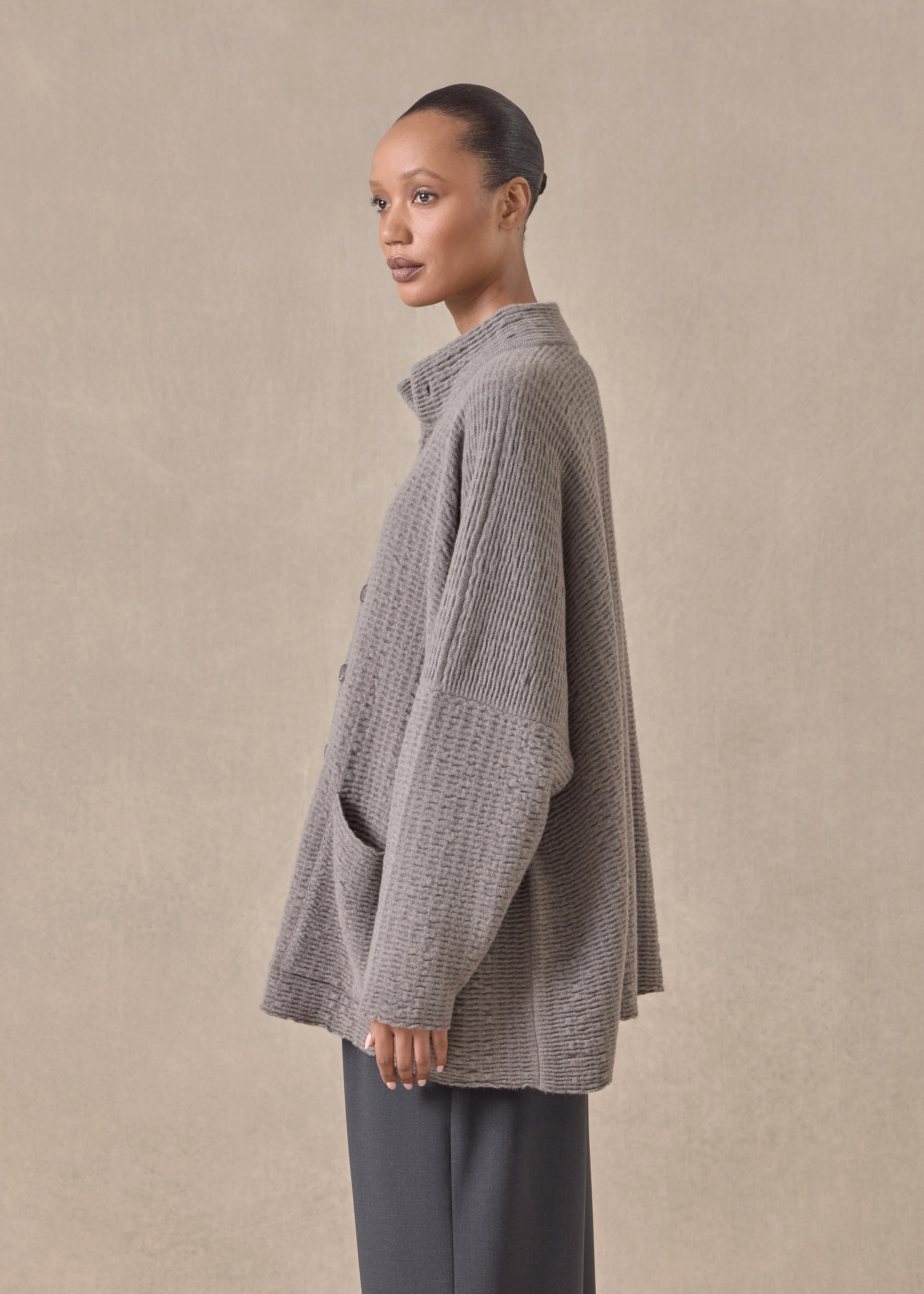 cashmere high neck button cardigan - long (bison) sold by eskandar product image thumbnail 3