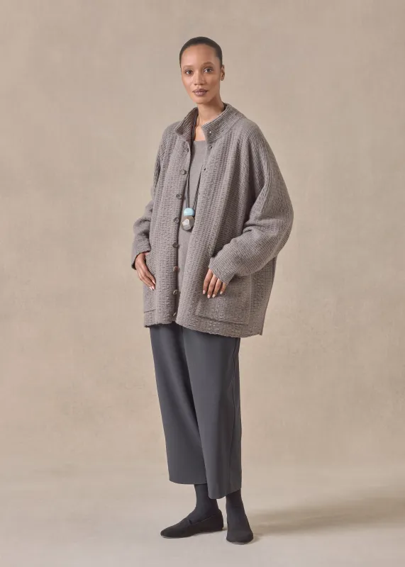 cashmere high neck button cardigan - long (bison) sold by eskandar