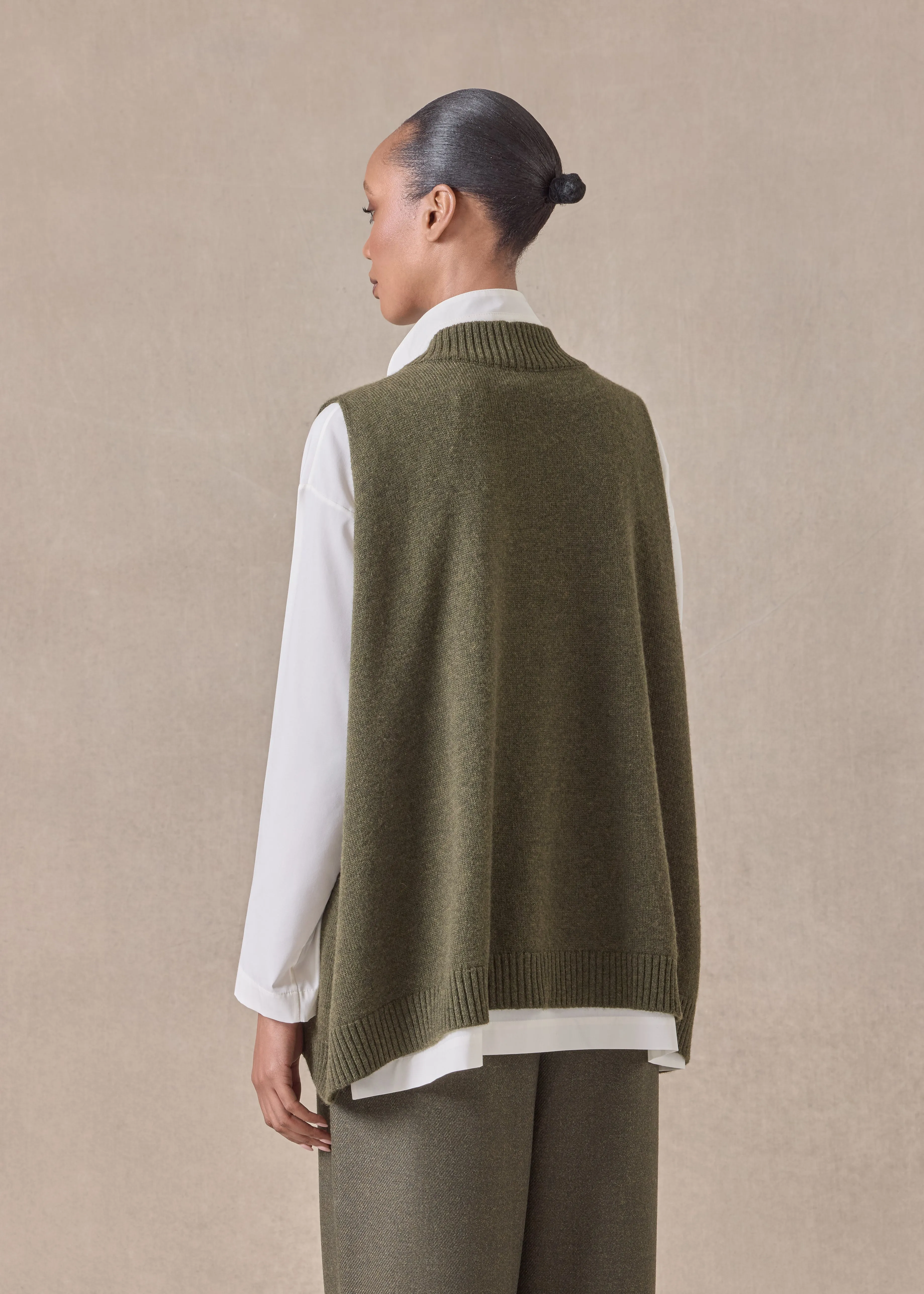 cashmere a-line sleeveless deep v-neck - mid plus (mossbronze) sold by eskandar product image thumbnail 4