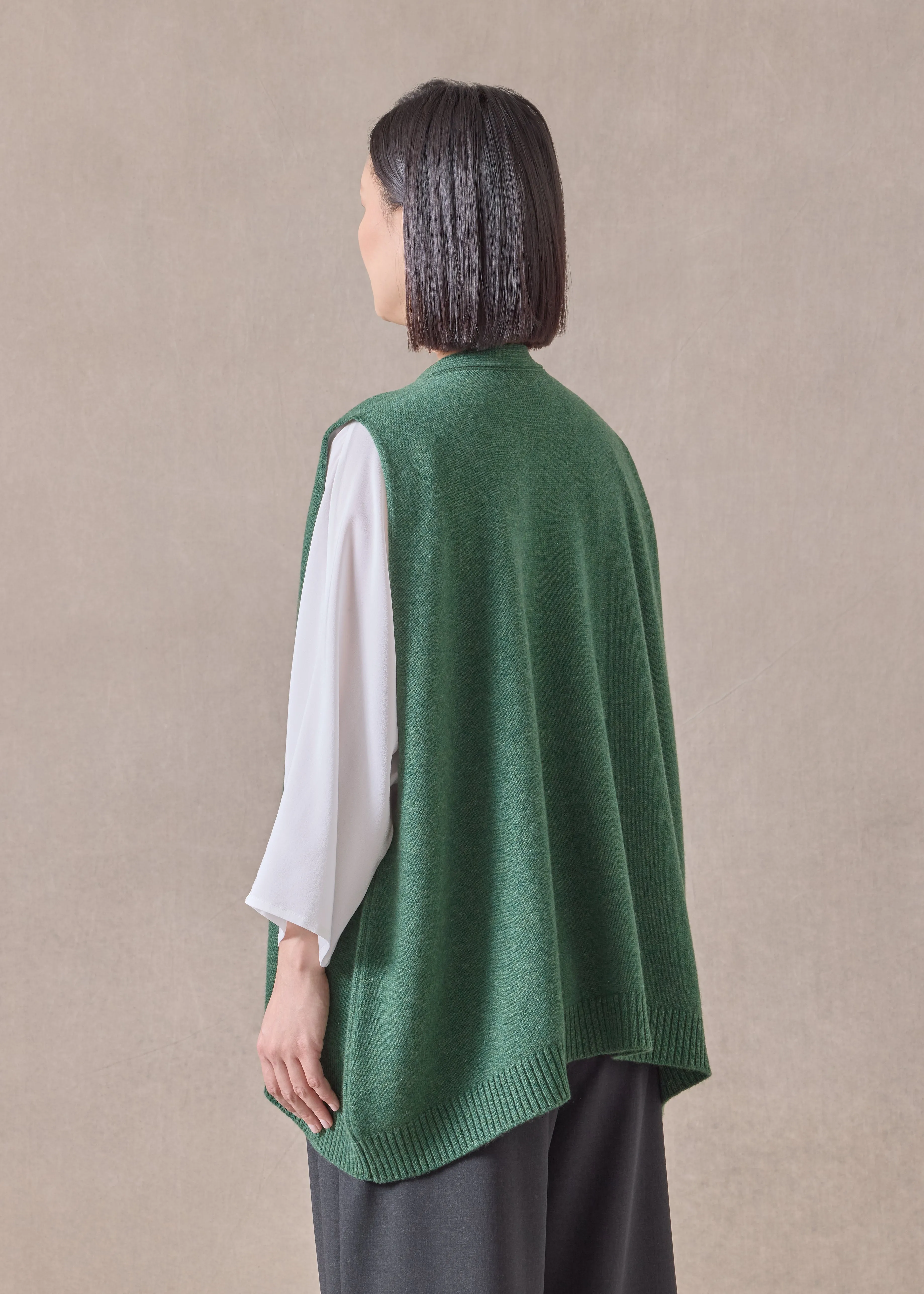 cashmere a-line sleeveless v neck cardigan - mid plus (pinegreen) sold by eskandar product image thumbnail 4