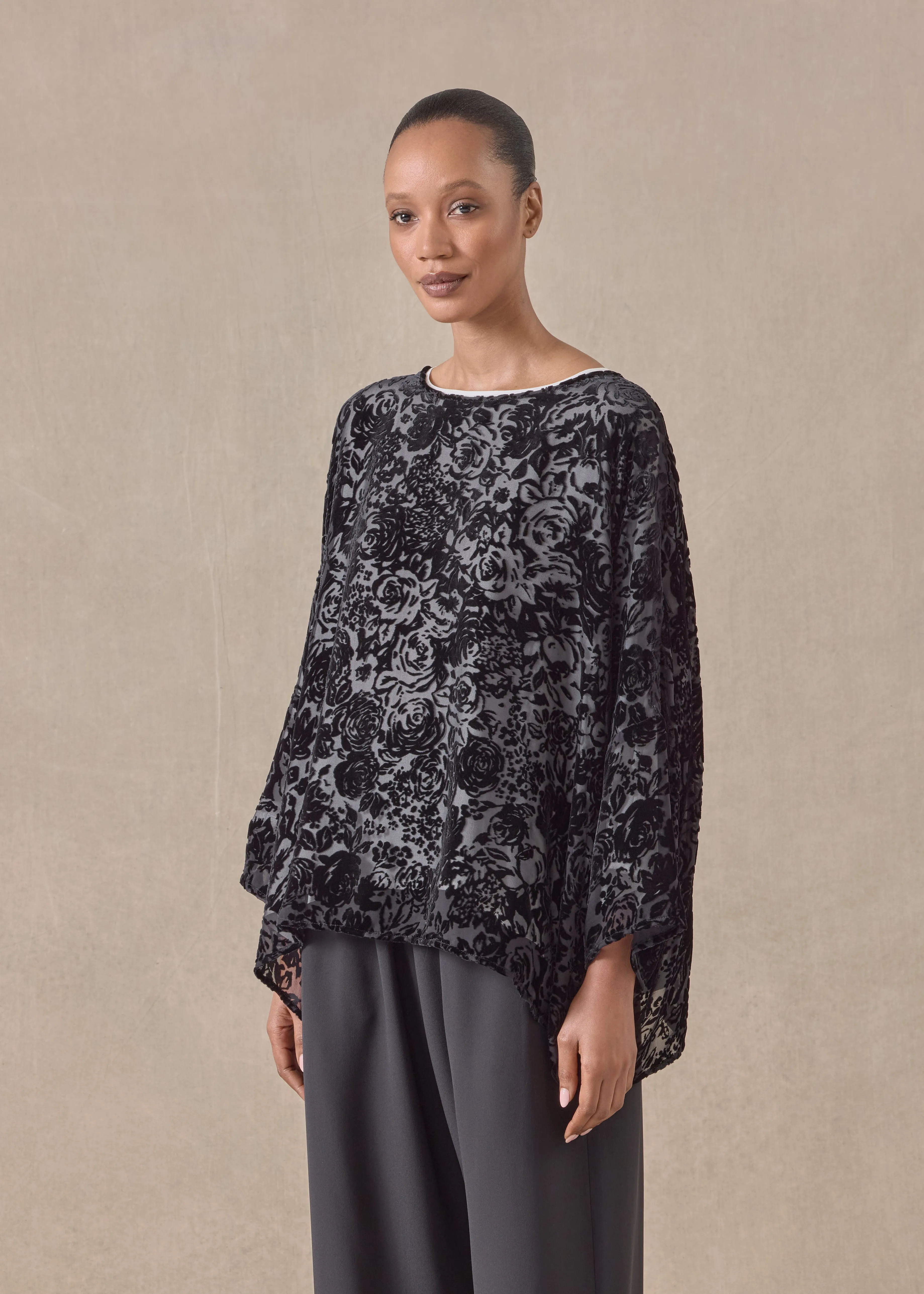 silk mix boat neck top - mid (black) sold by eskandar