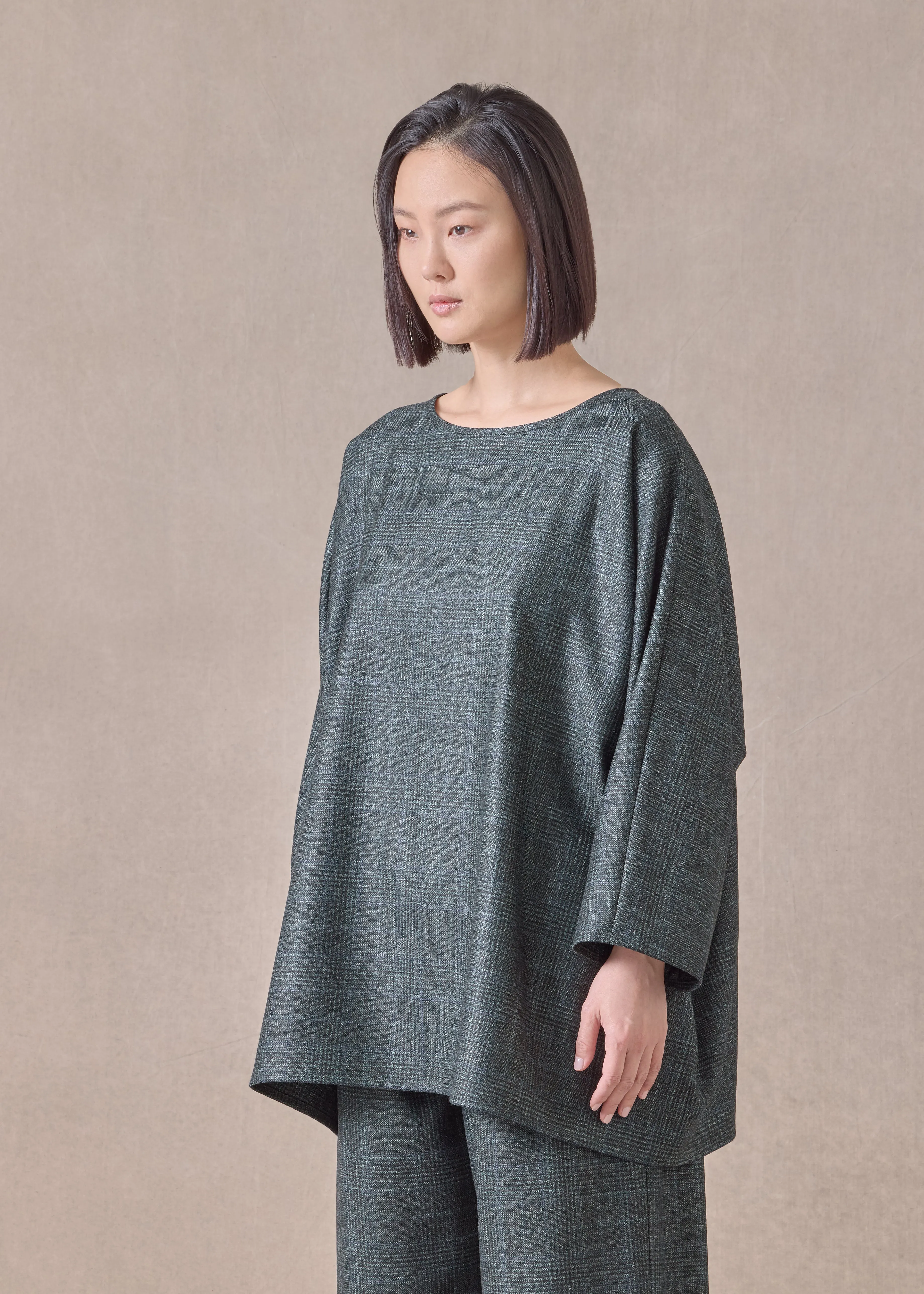 cashmere silk wool mix boat neck top - long (darkforest) sold by eskandar