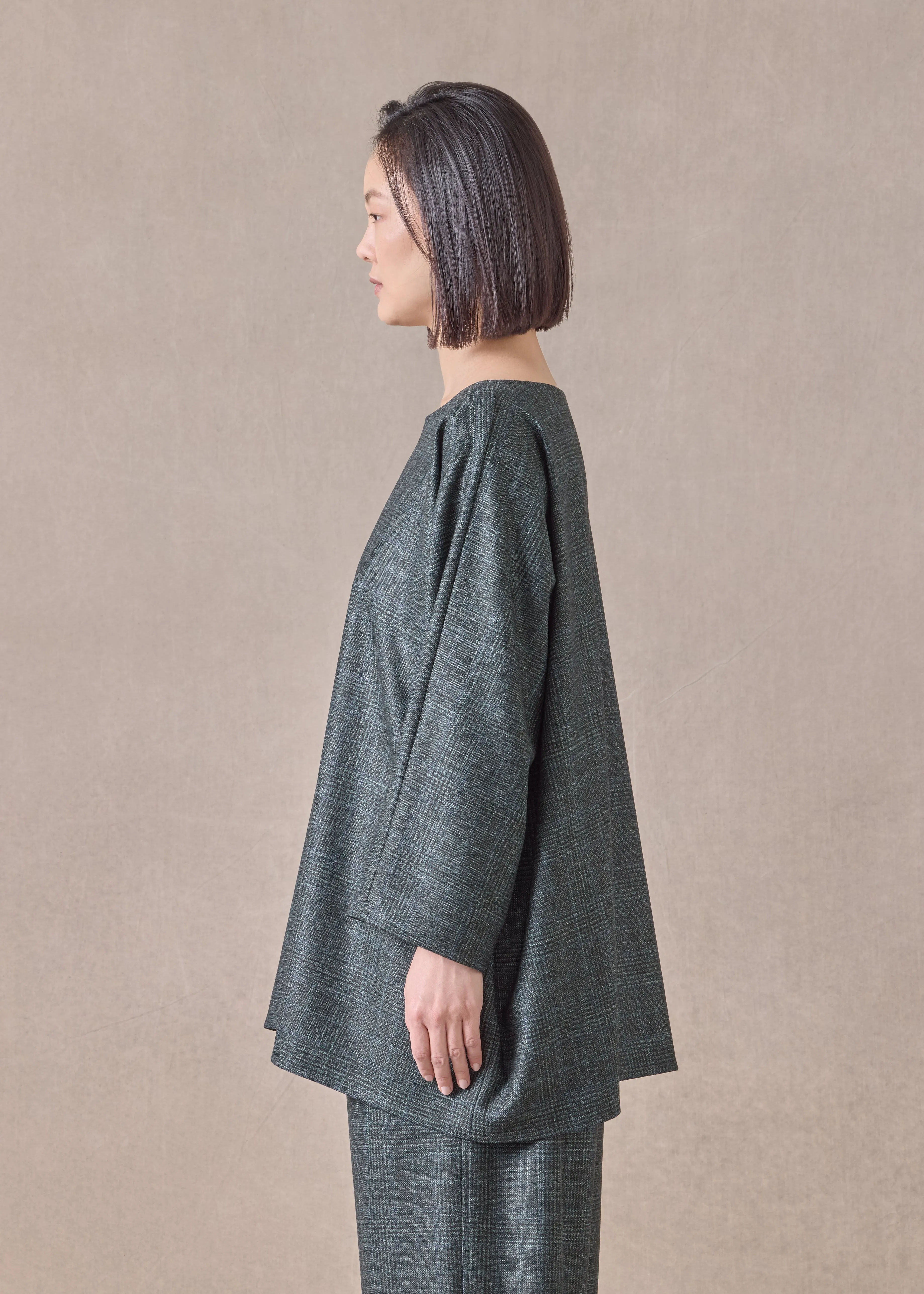 cashmere silk wool mix boat neck top - long (darkforest) sold by eskandar product image thumbnail 3