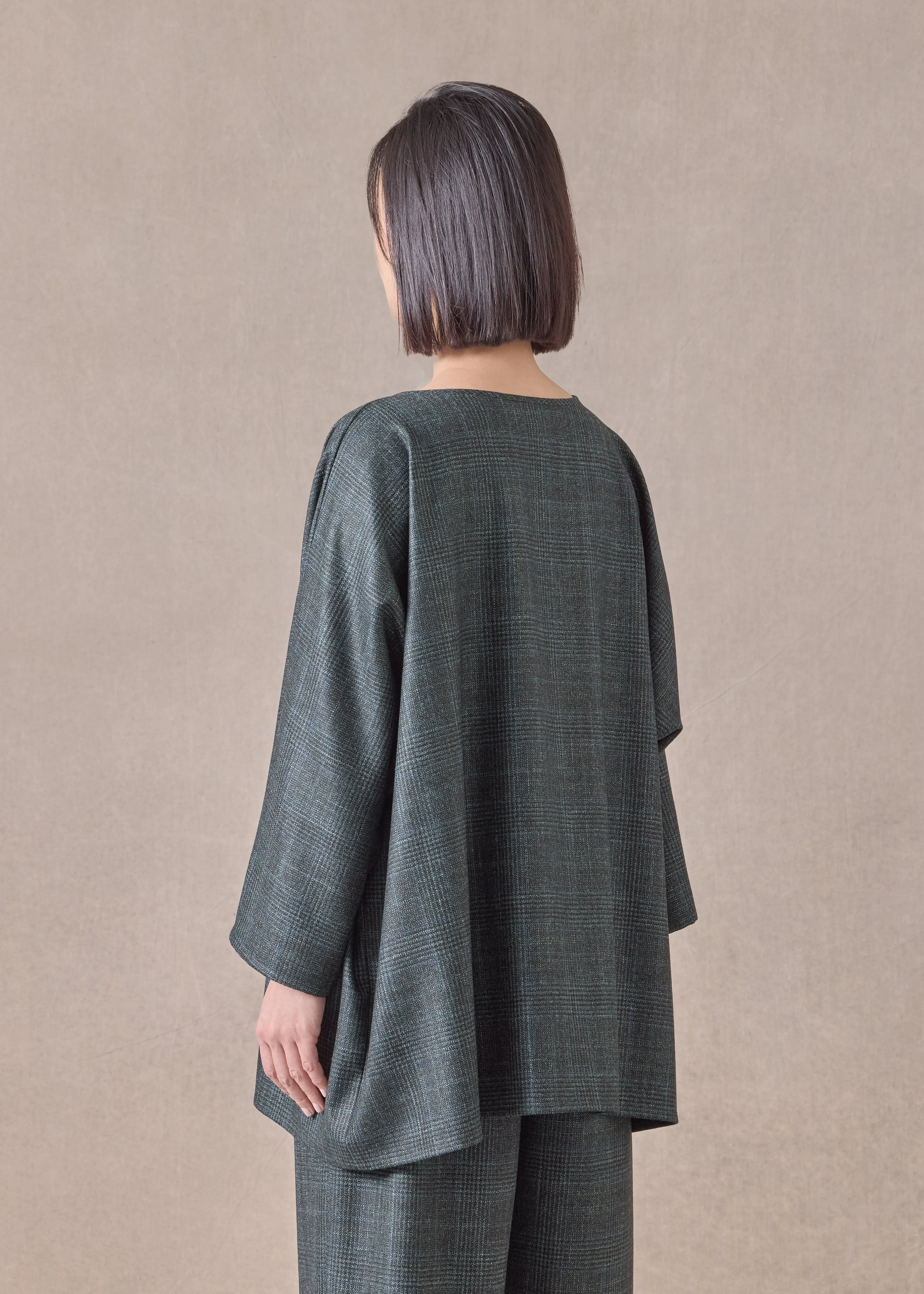 cashmere silk wool mix boat neck top - long (darkforest) sold by eskandar product image thumbnail 4