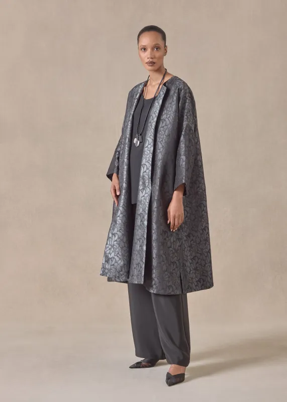 silk round neck chinese coat - 3/4 length (reversible) (olive/grey) made by eskandar
