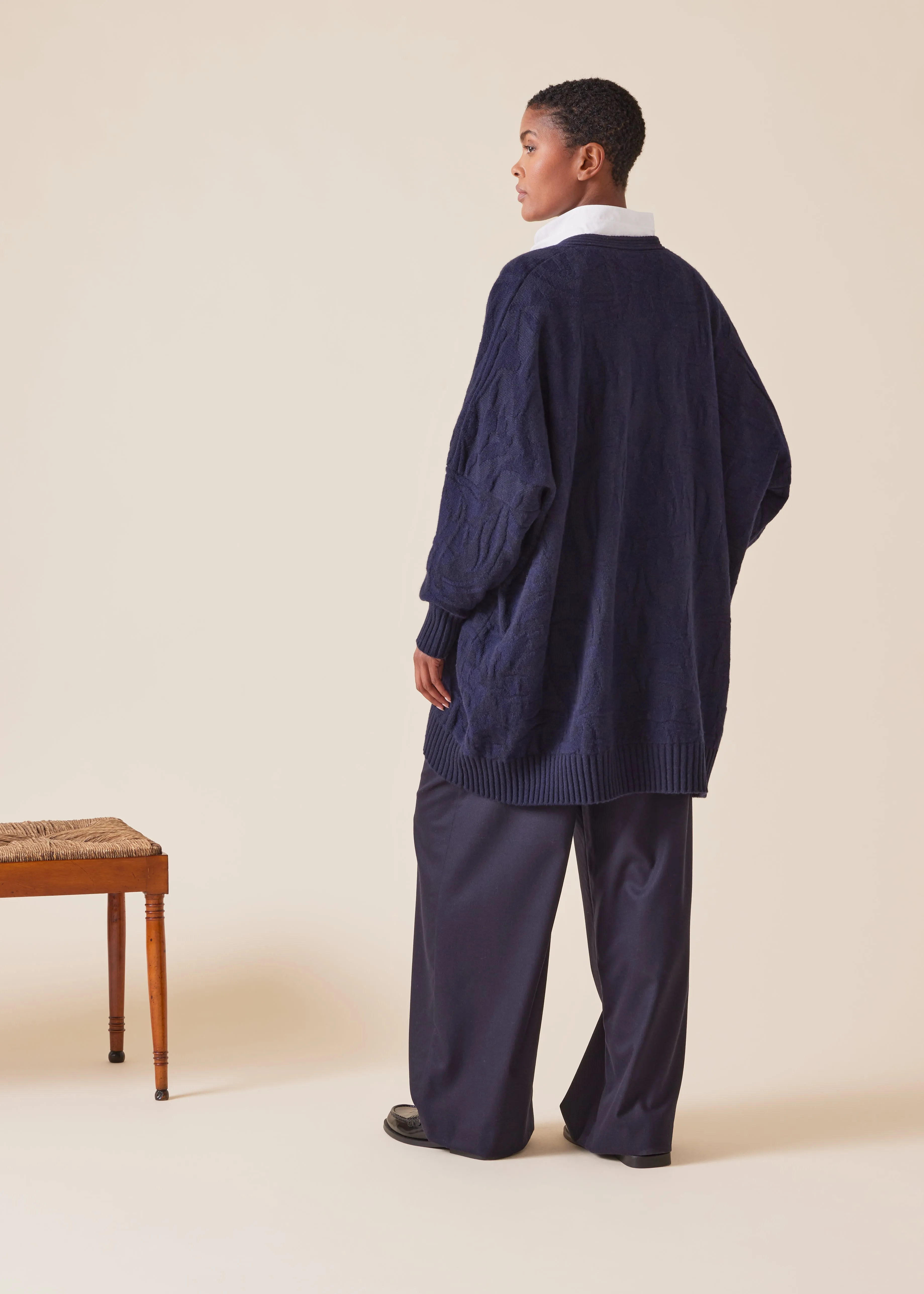 cashmere wide V-neck cardigan - long plus (navy) sold by eskandar product image thumbnail 2